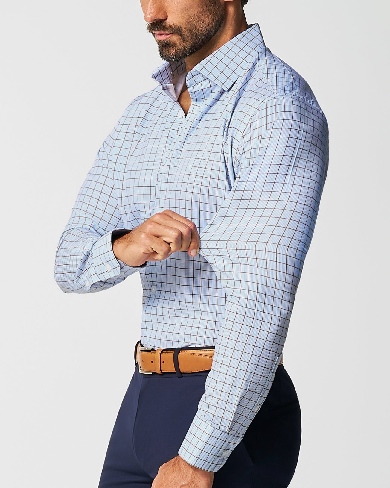 "The Marcus" Brown, White, & Light Blue Windowpane