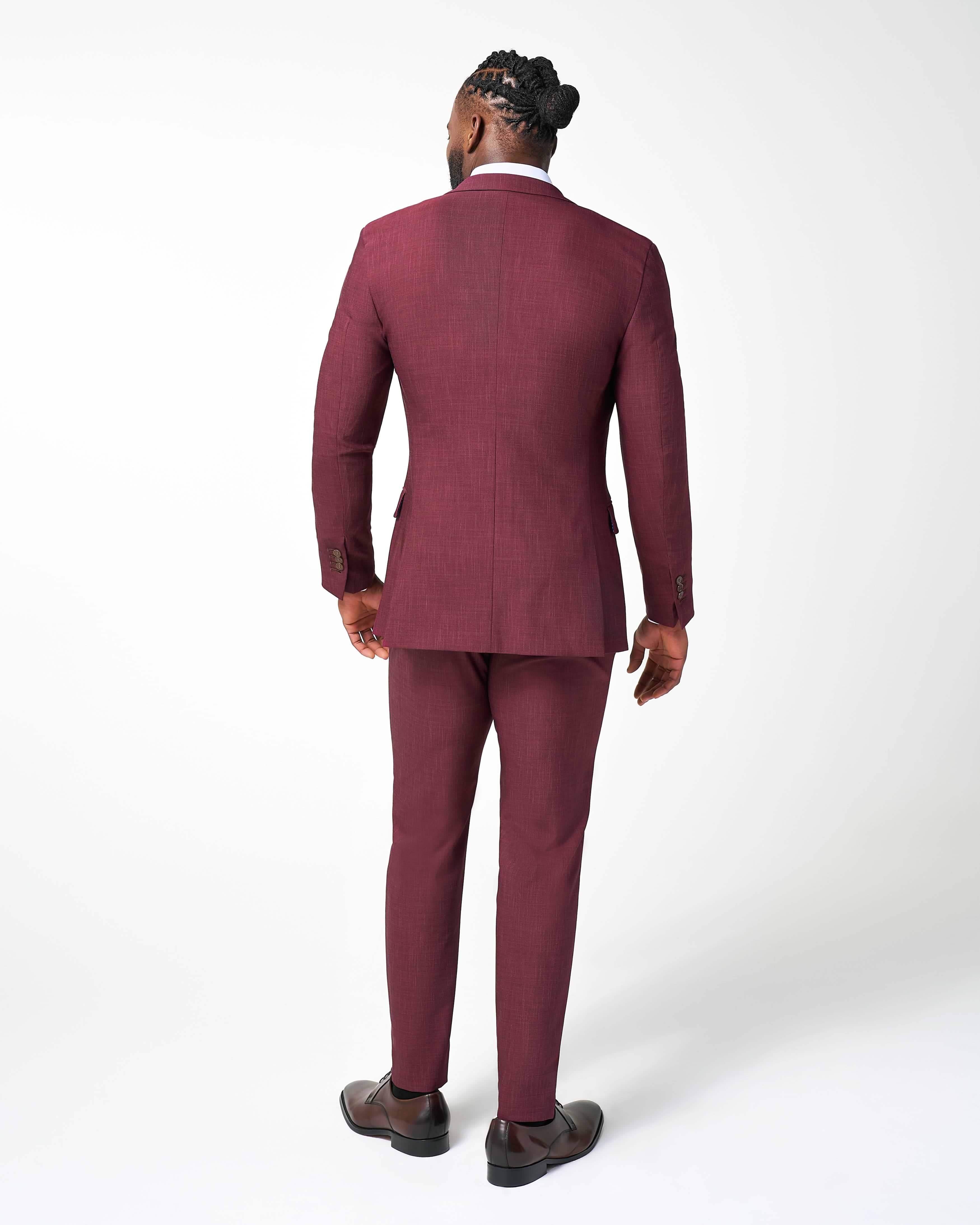 Athletic Fit Stretch Suit Pants - Heathered Maroon