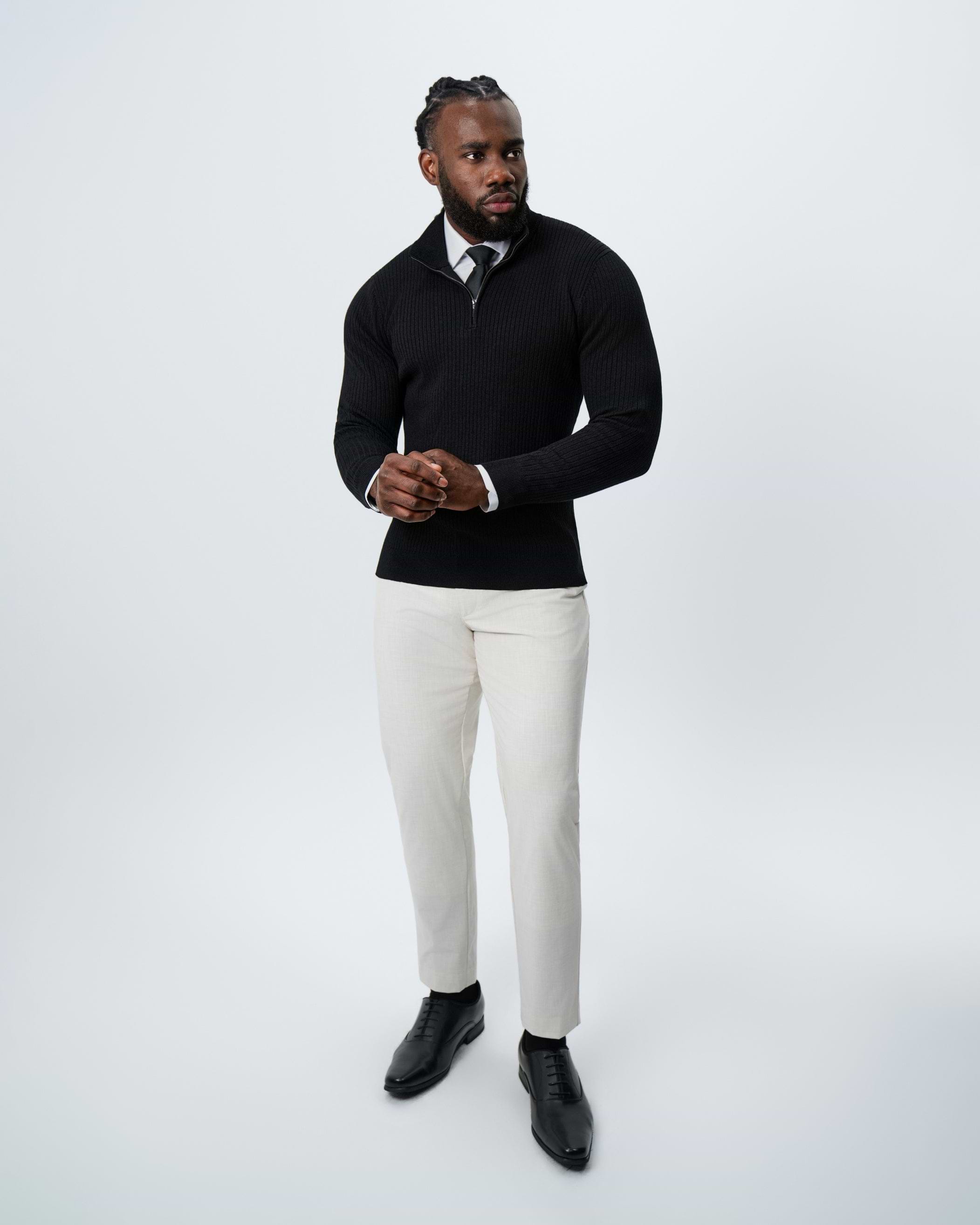 Mid-Weight Ribbed Quarter Zip - Black