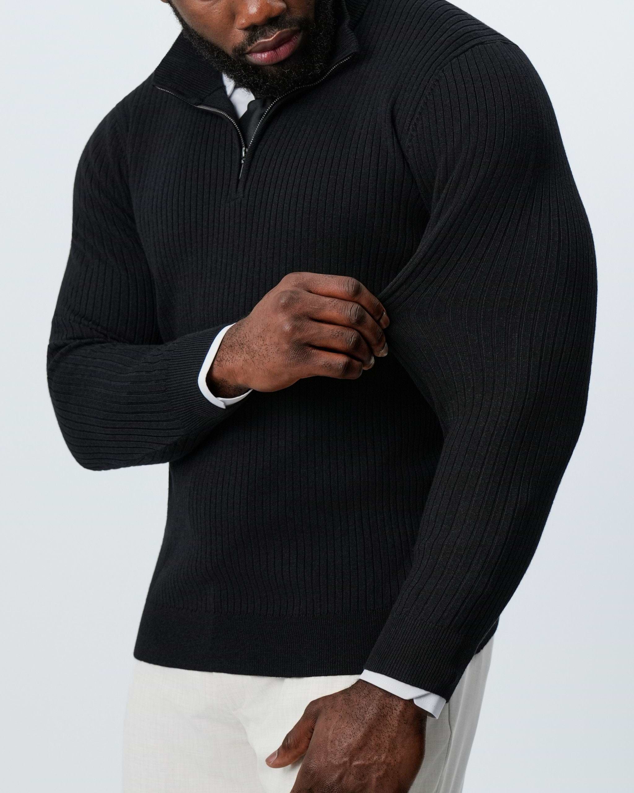 Mid-Weight Ribbed Quarter Zip - Black