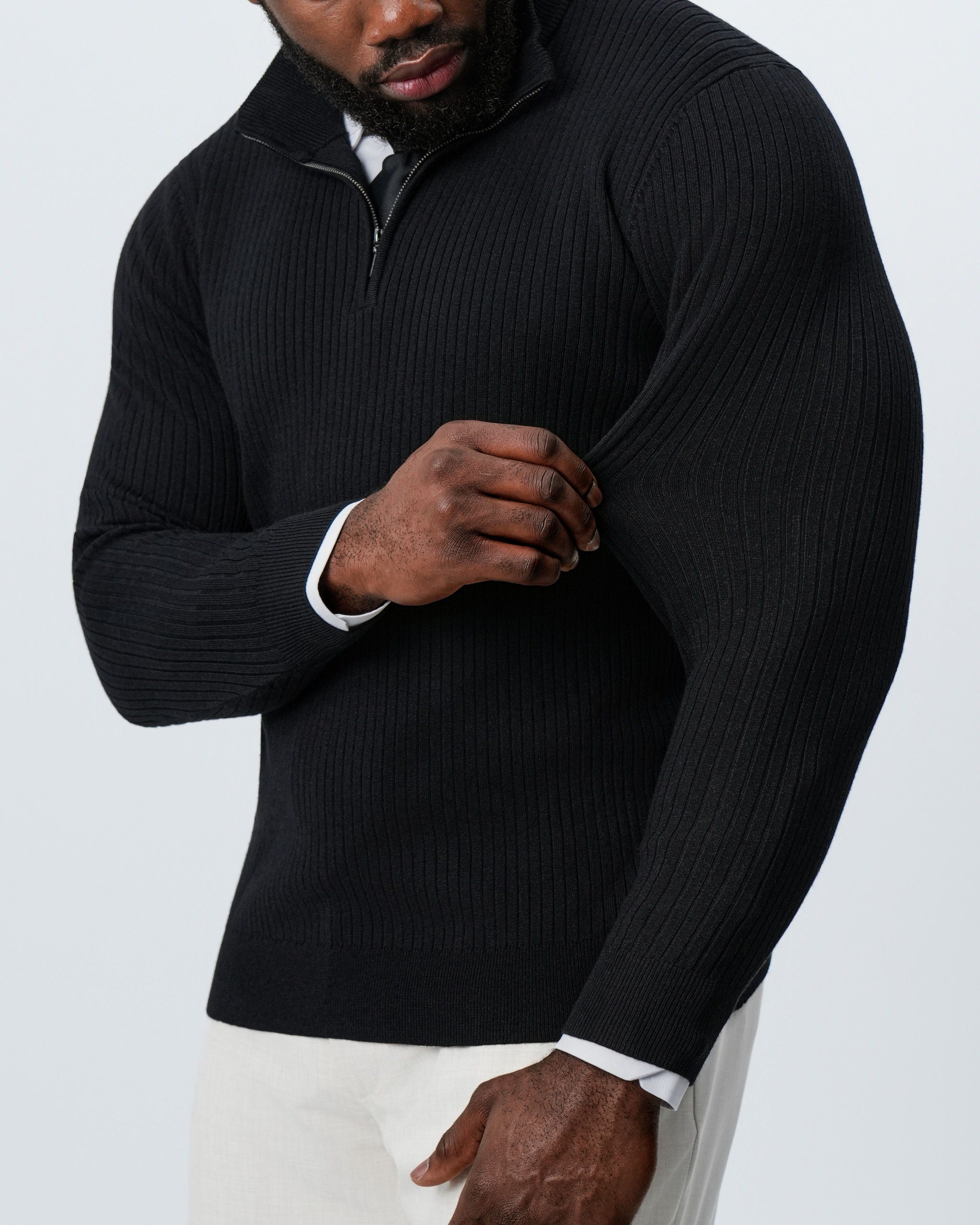 Mid-Weight Ribbed Quarter Zip - Black