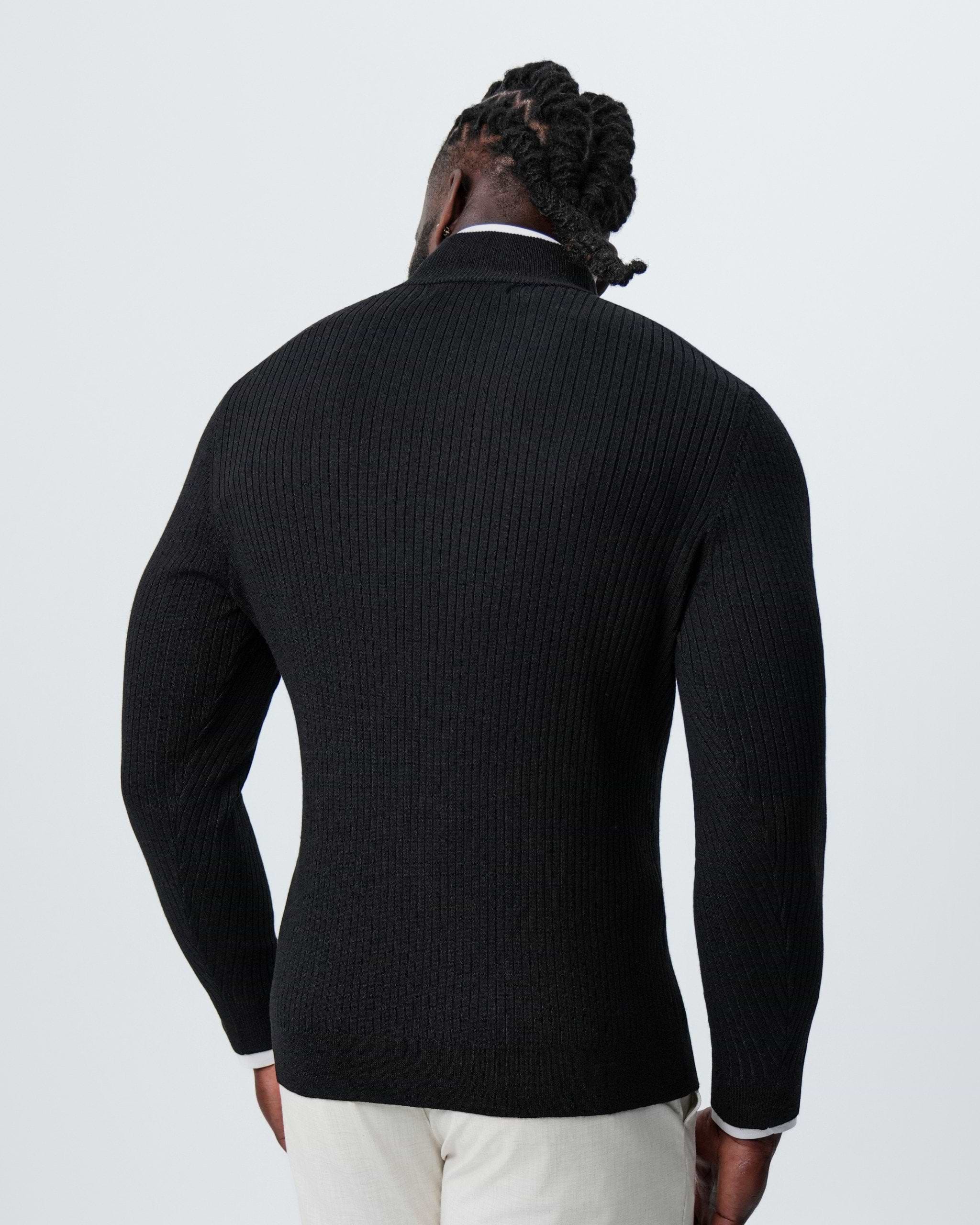 Mid-Weight Ribbed Quarter Zip - Black