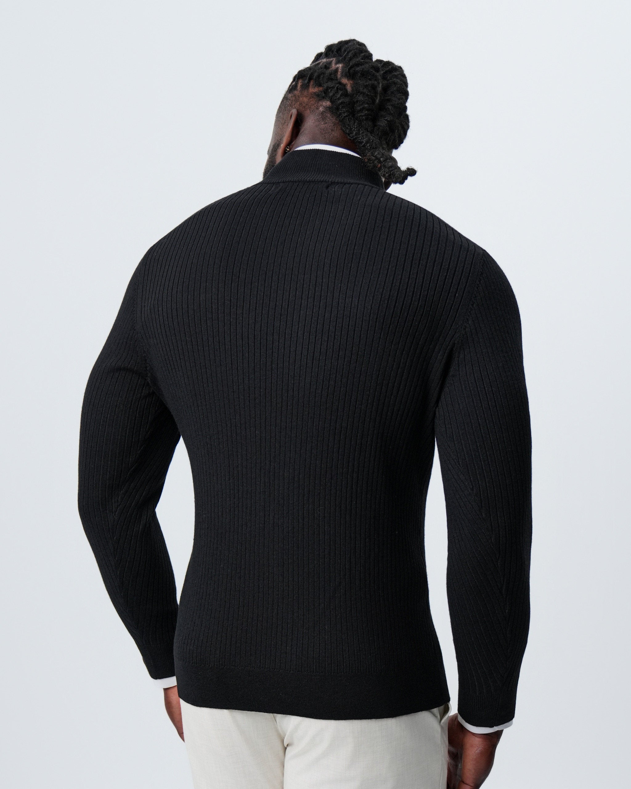 Mid-Weight Ribbed Quarter Zip - Black