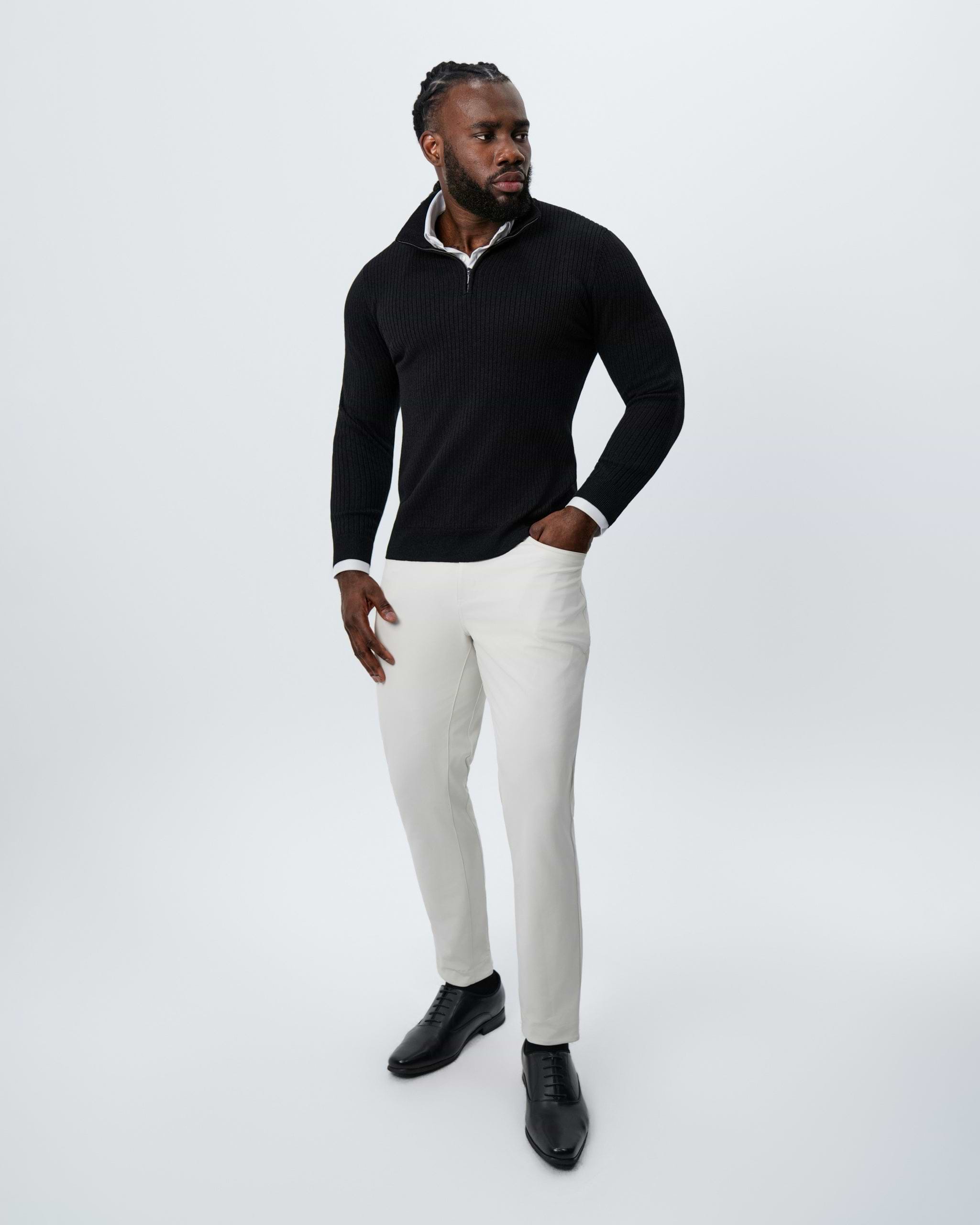 Mid-Weight Ribbed Quarter Zip - Black