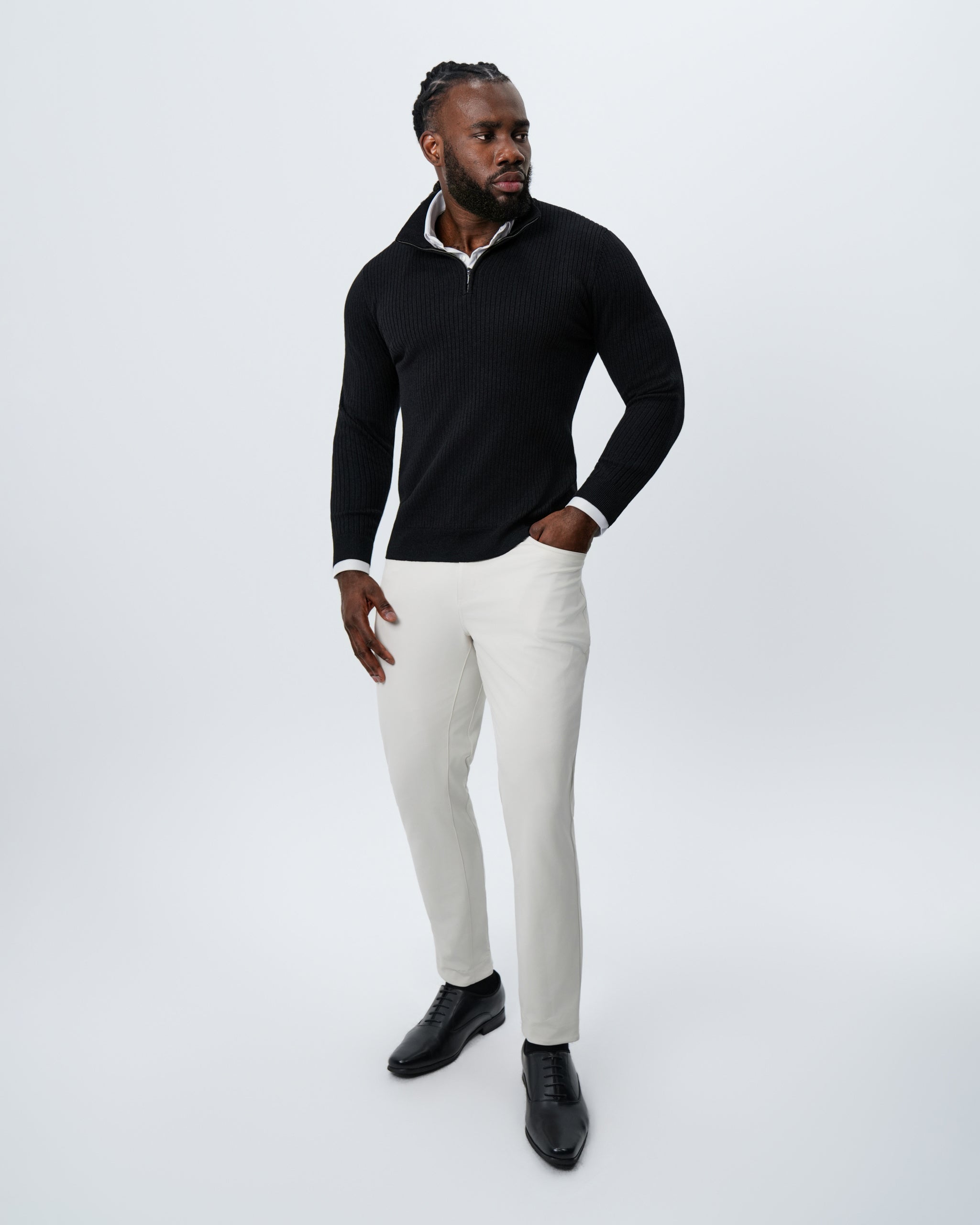 Mid-Weight Ribbed Quarter Zip - Black