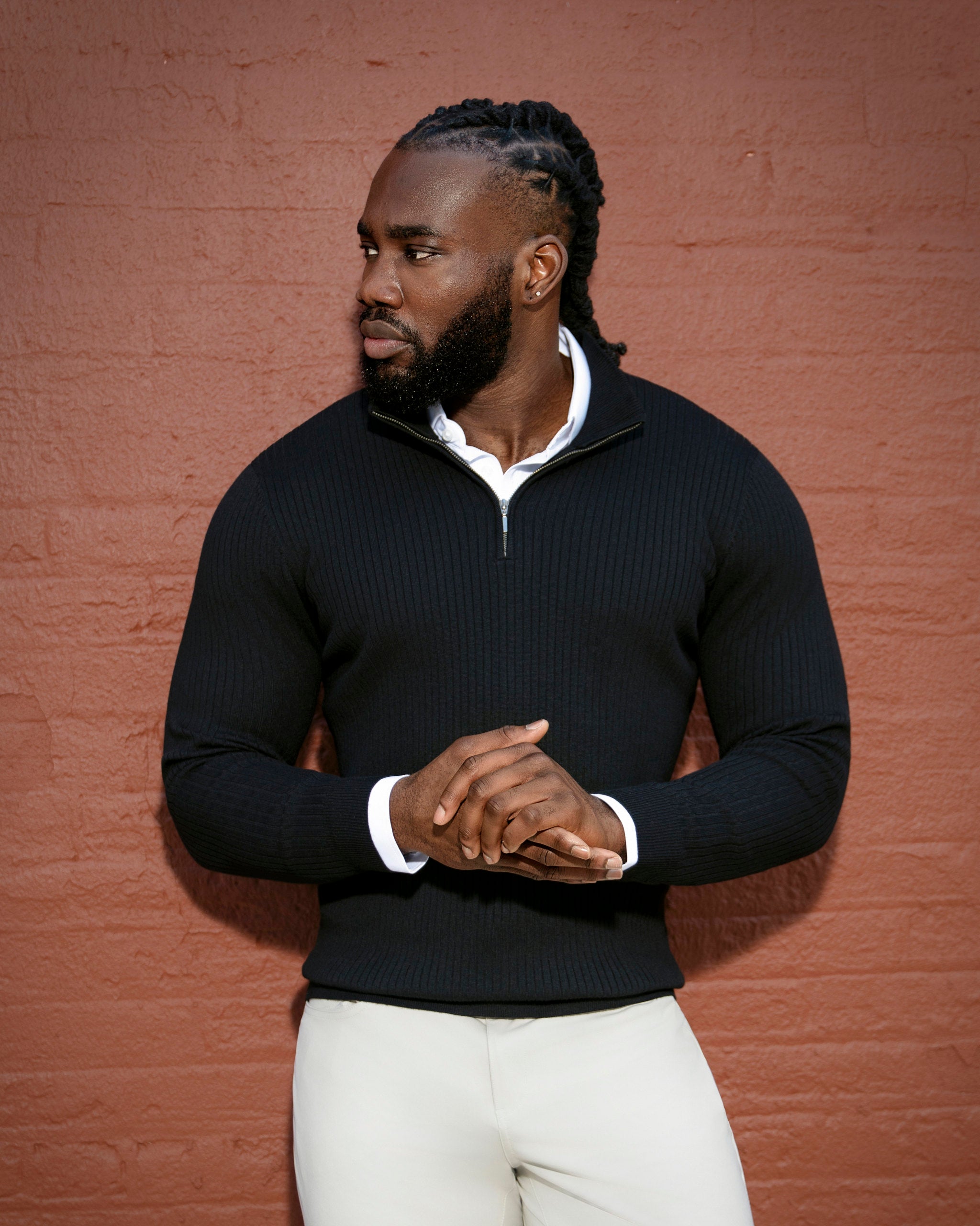 Mid-Weight Ribbed Quarter Zip - Black
