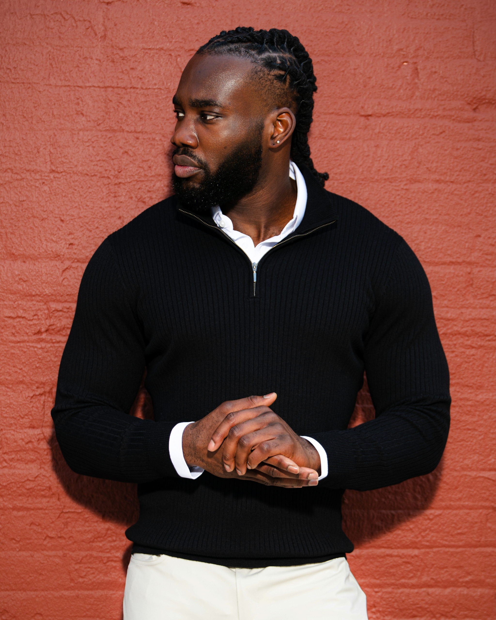 Mid-Weight Ribbed Quarter Zip - Black