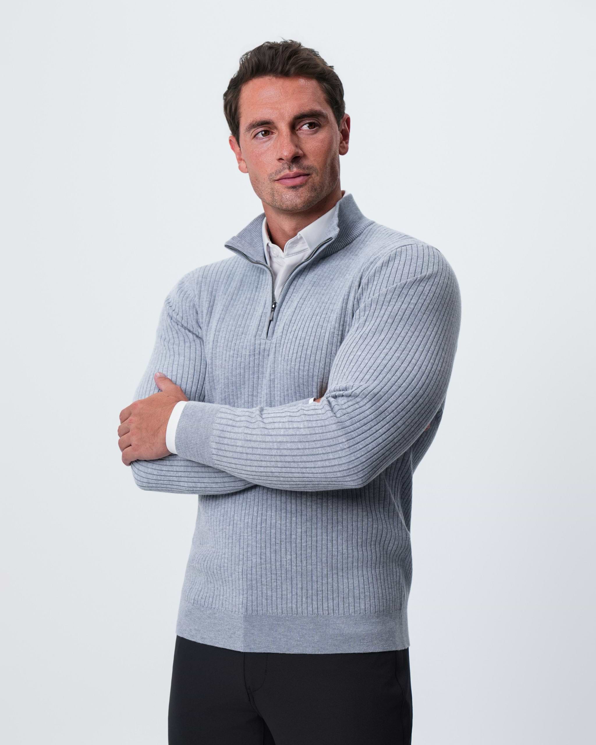 Mid-Weight Ribbed Quarter Zip - Light Grey