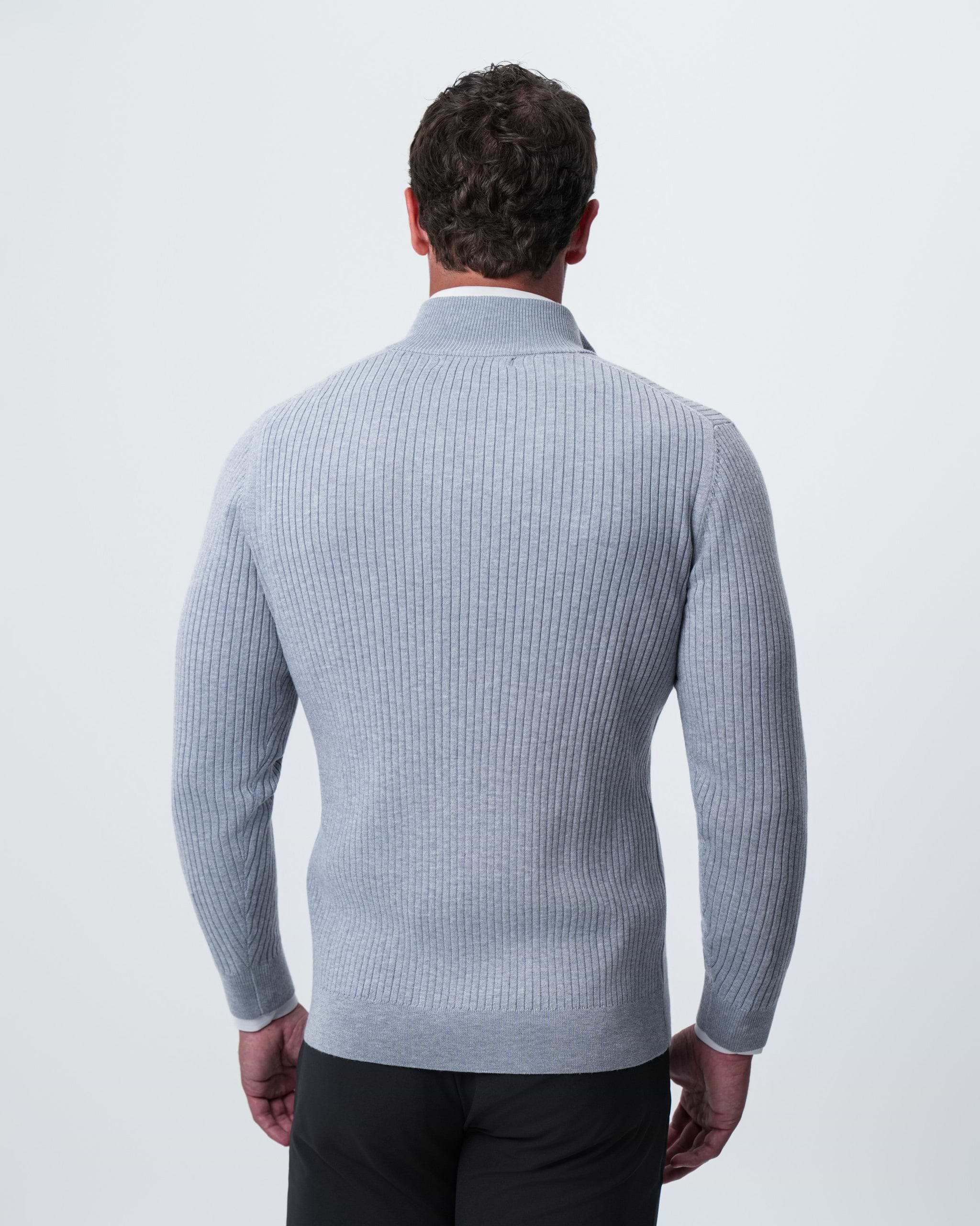 Mid-Weight Ribbed Quarter Zip - Light Grey