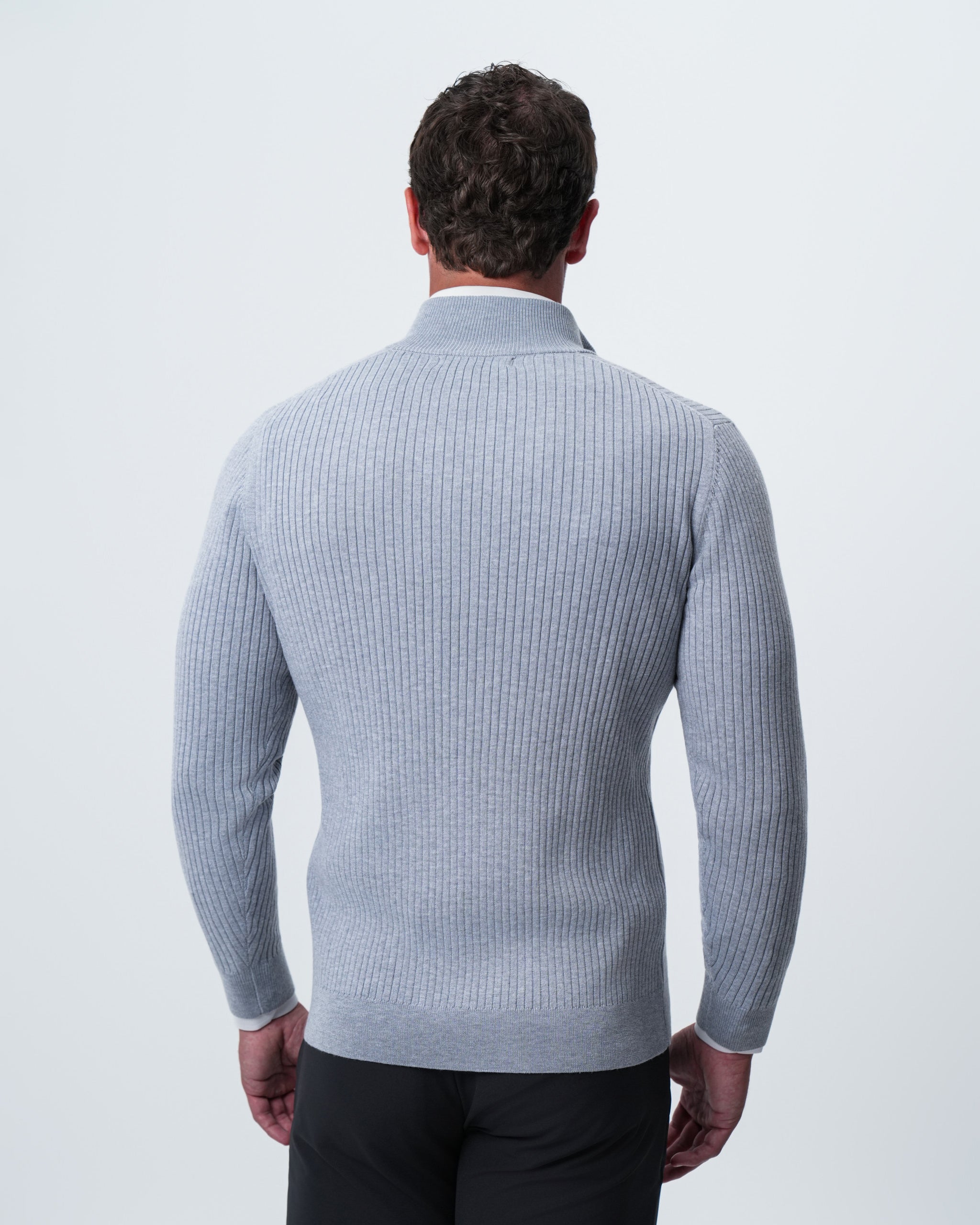 Mid-Weight Ribbed Quarter Zip - Light Grey