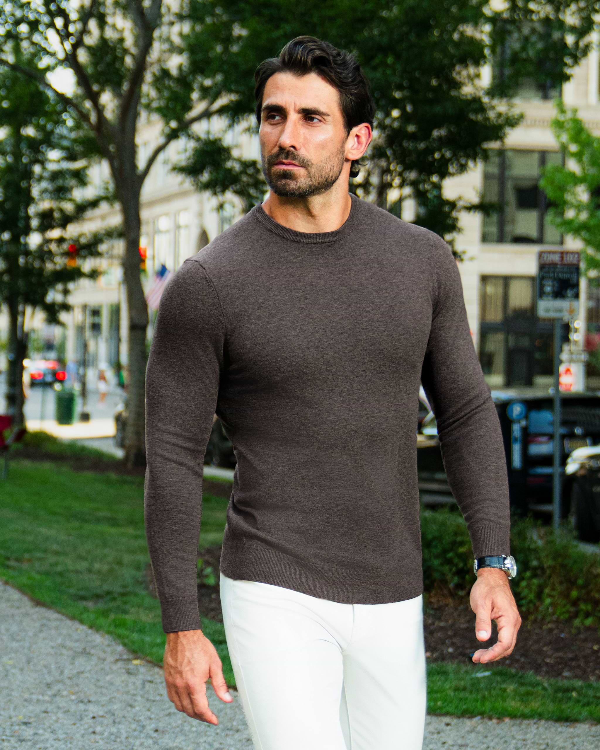 Mid-Weight Wool Crewneck - Brown