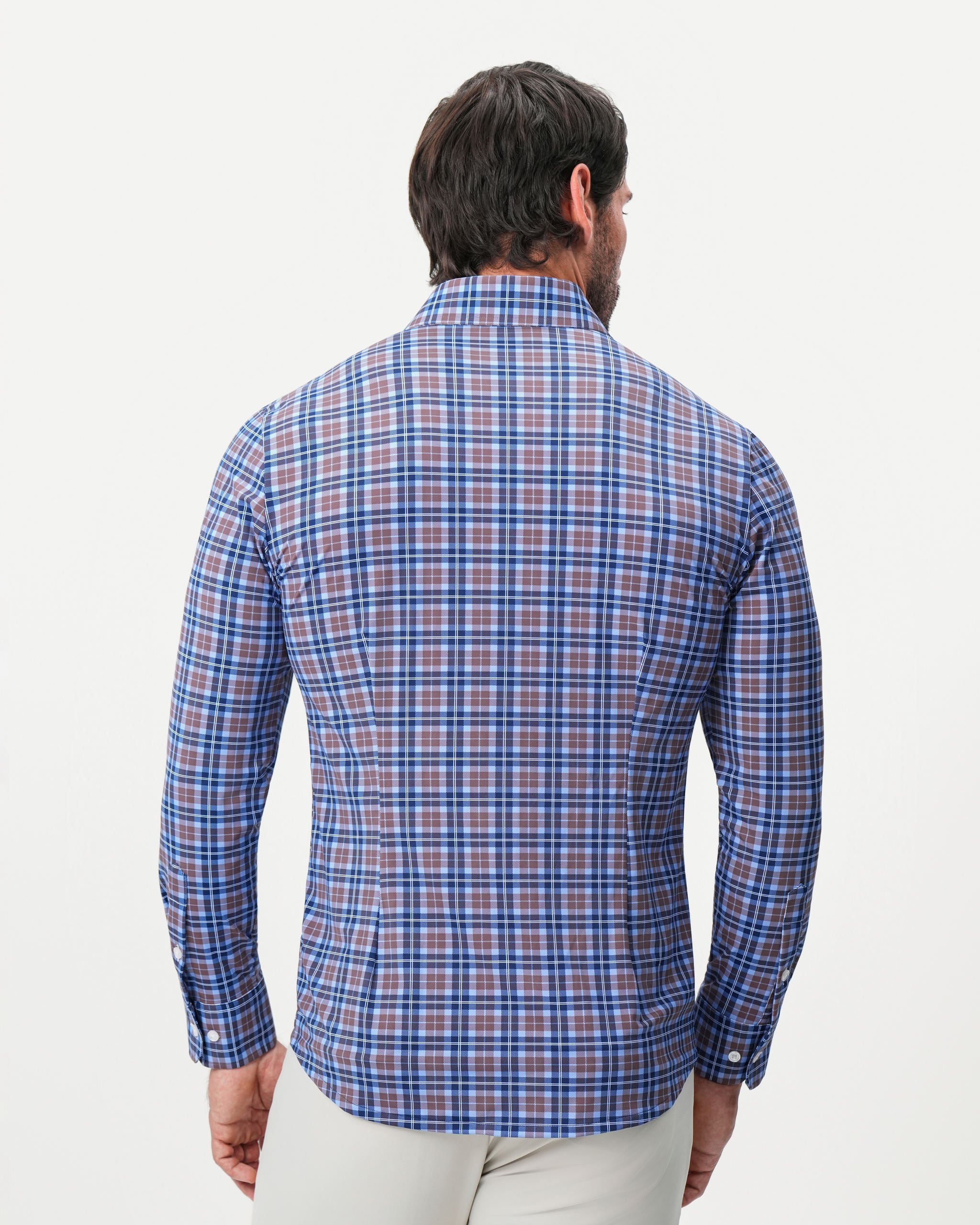 "The Myrtle" Sport Shirt - Navy and Light Brown Plaid