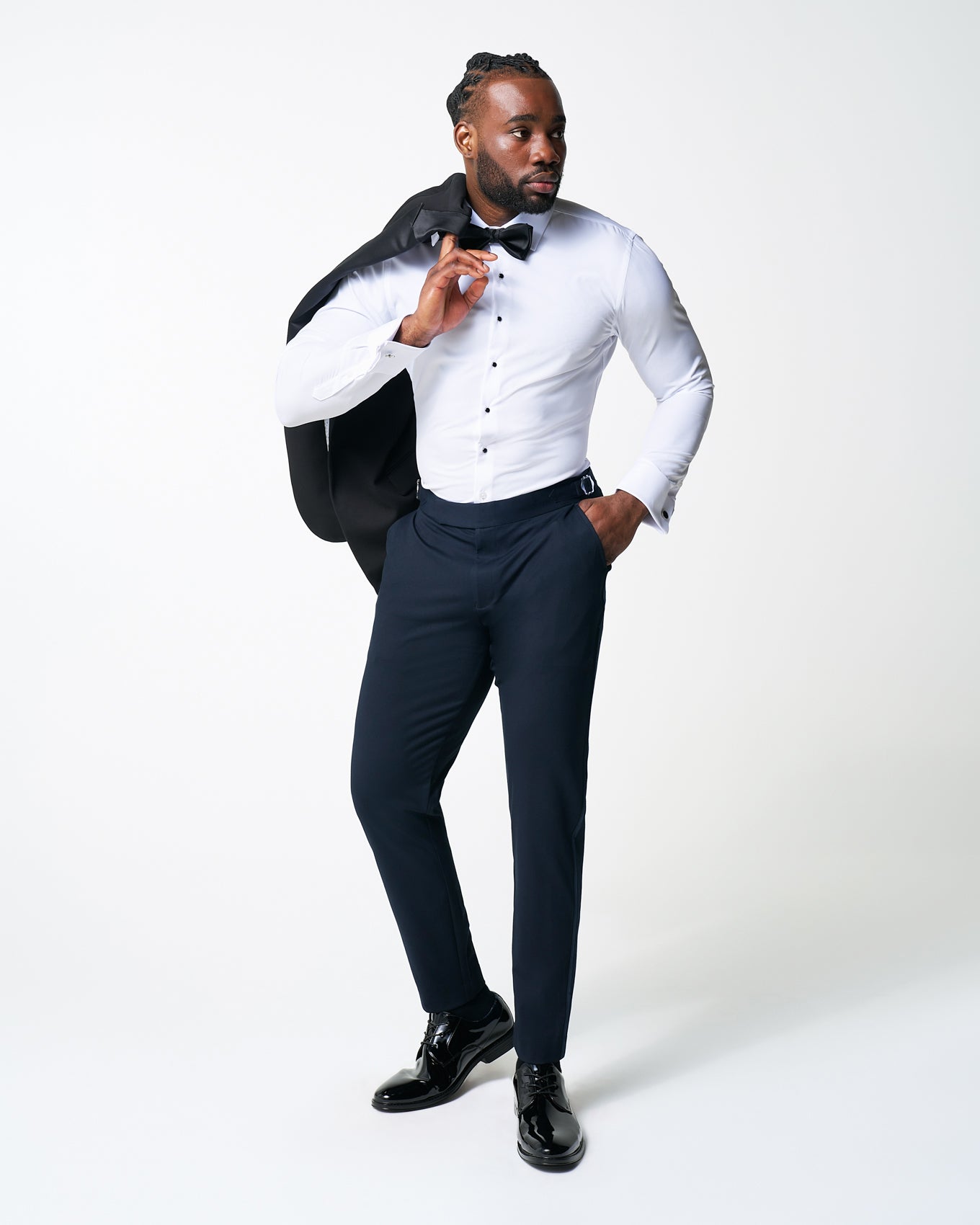 Athletic Fit Stretch Tuxedo Pants - Navy With Navy Stripe