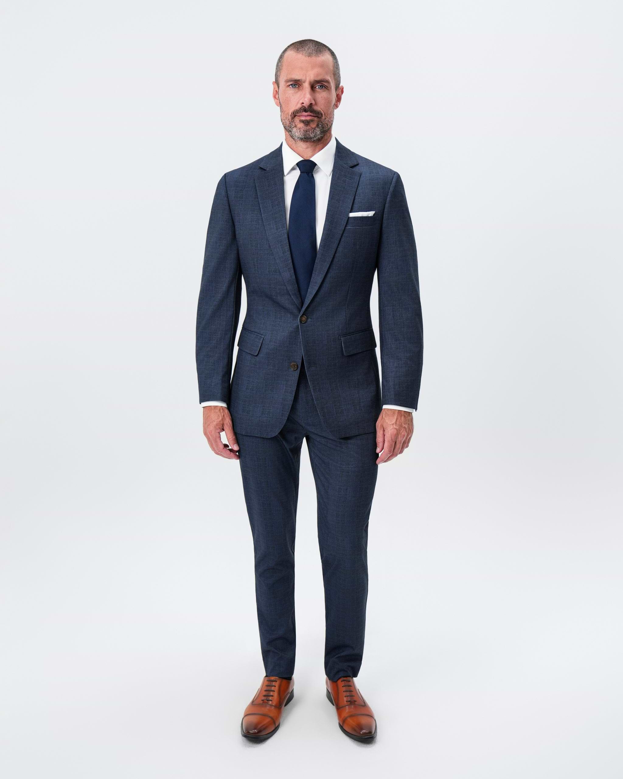 Athletic Fit Stretch Suit - Oxford Blue Plaid