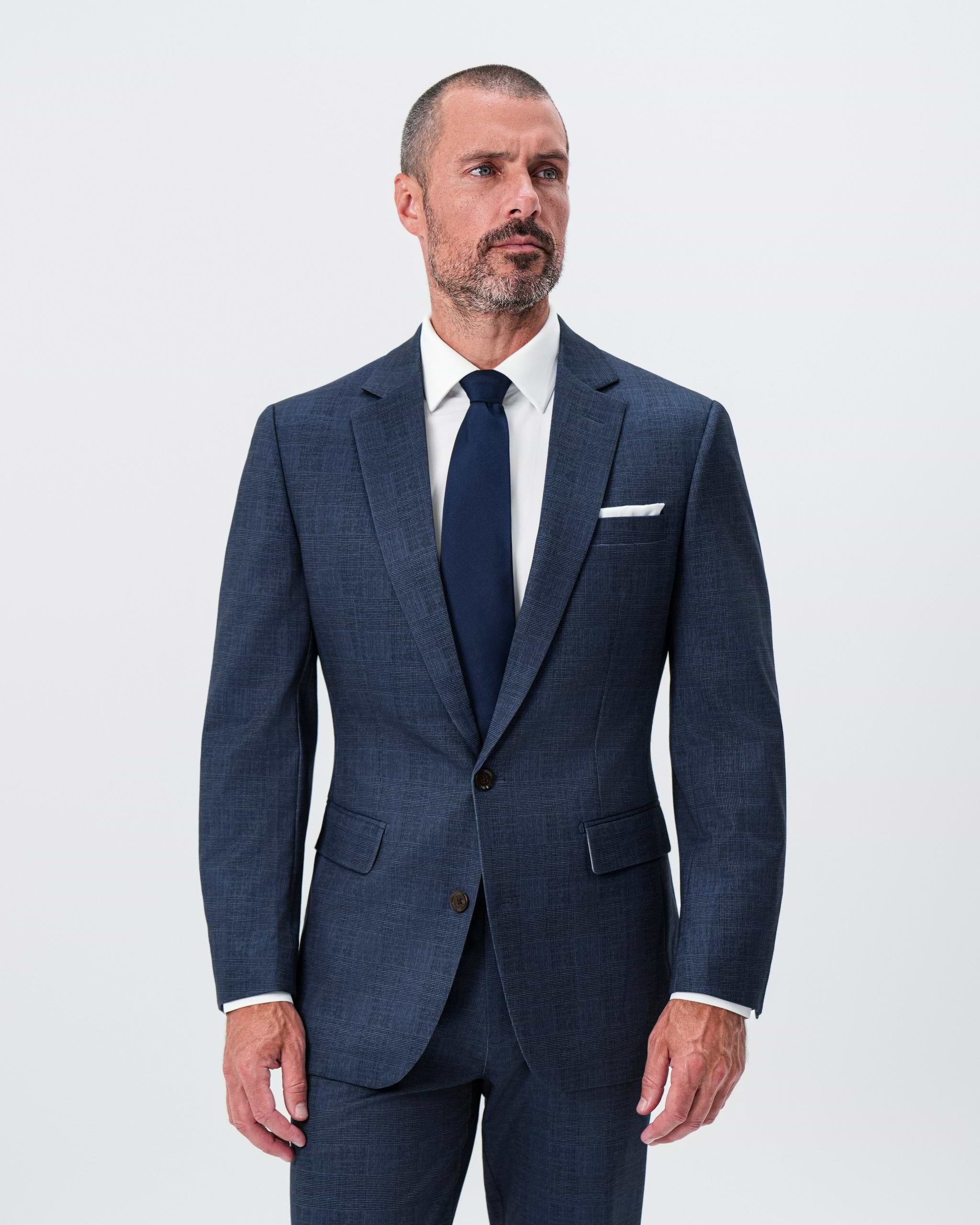 Athletic Fit Stretch Blazer - Oxford Blue Plaid