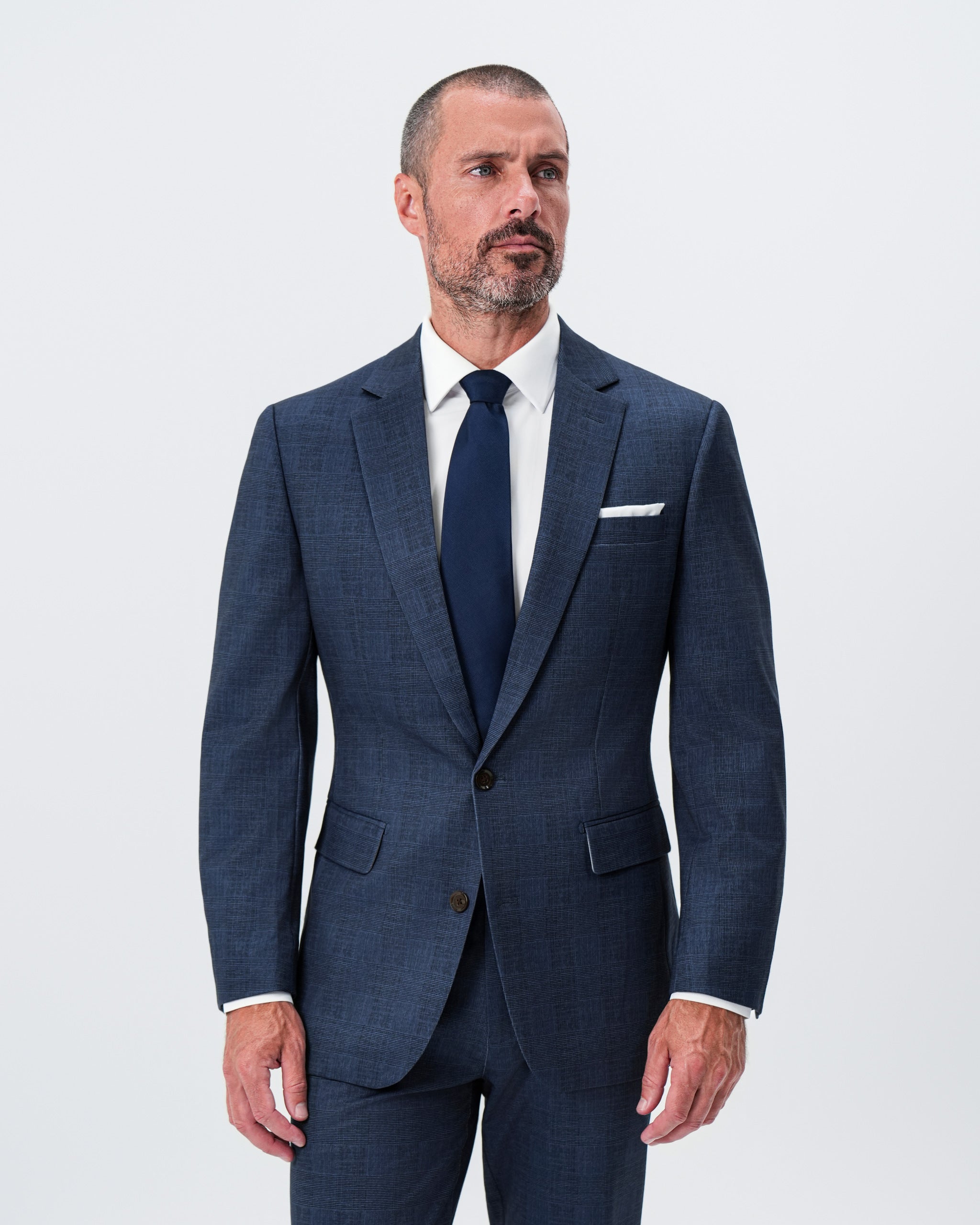 Athletic Fit Stretch Blazer - Oxford Blue Plaid