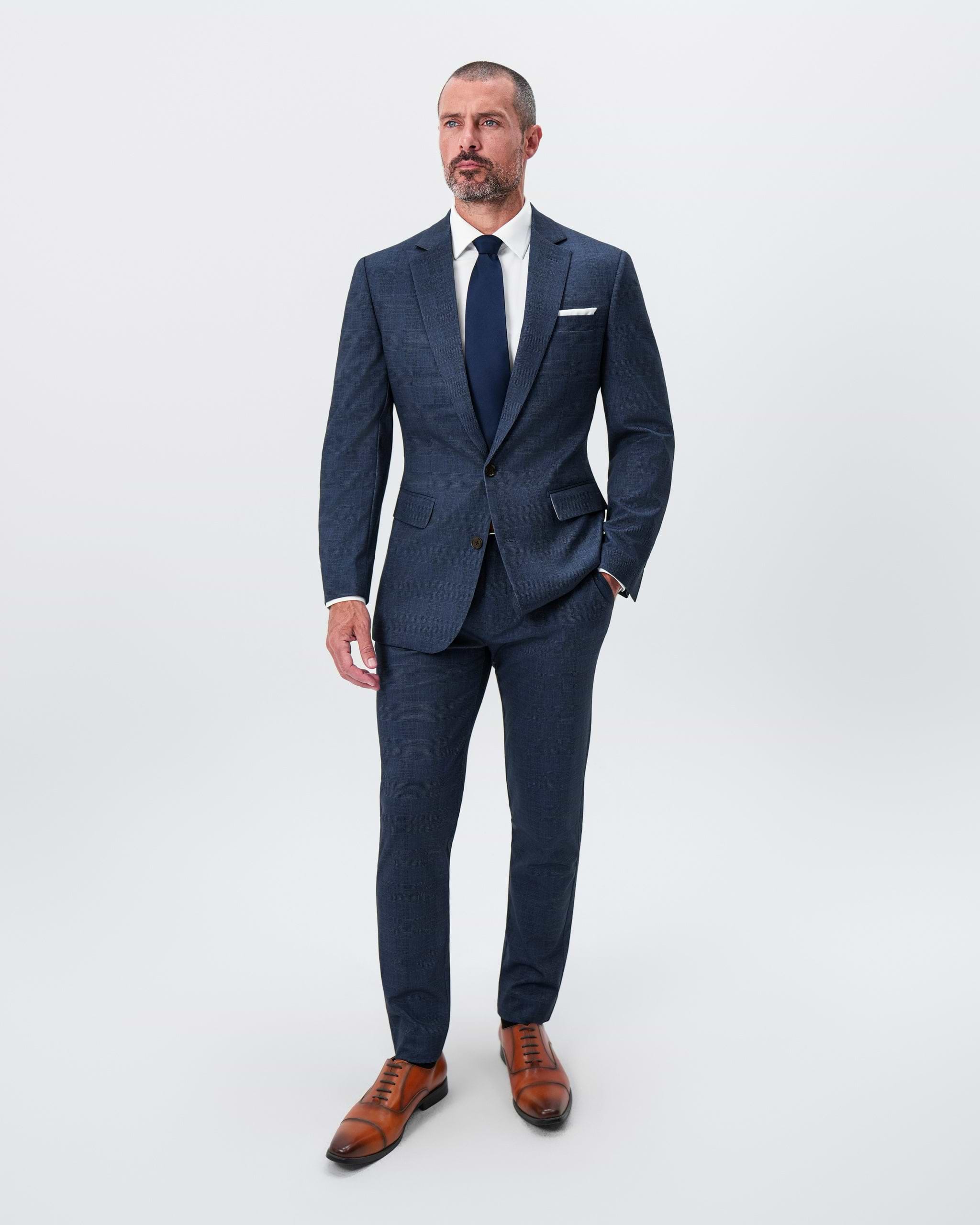 Athletic Fit Stretch Blazer - Oxford Blue Plaid