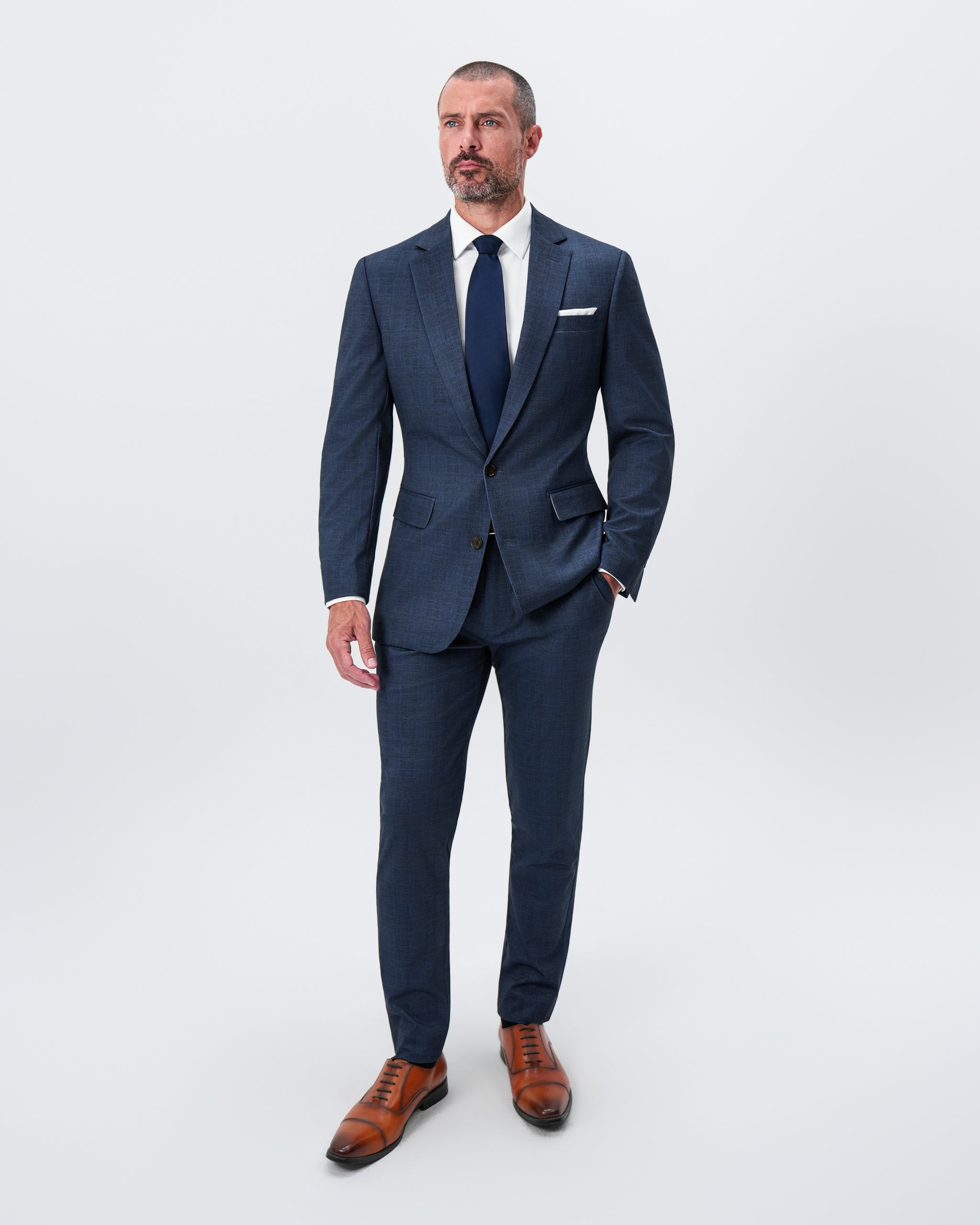 Athletic Fit Stretch Blazer - Oxford Blue Plaid