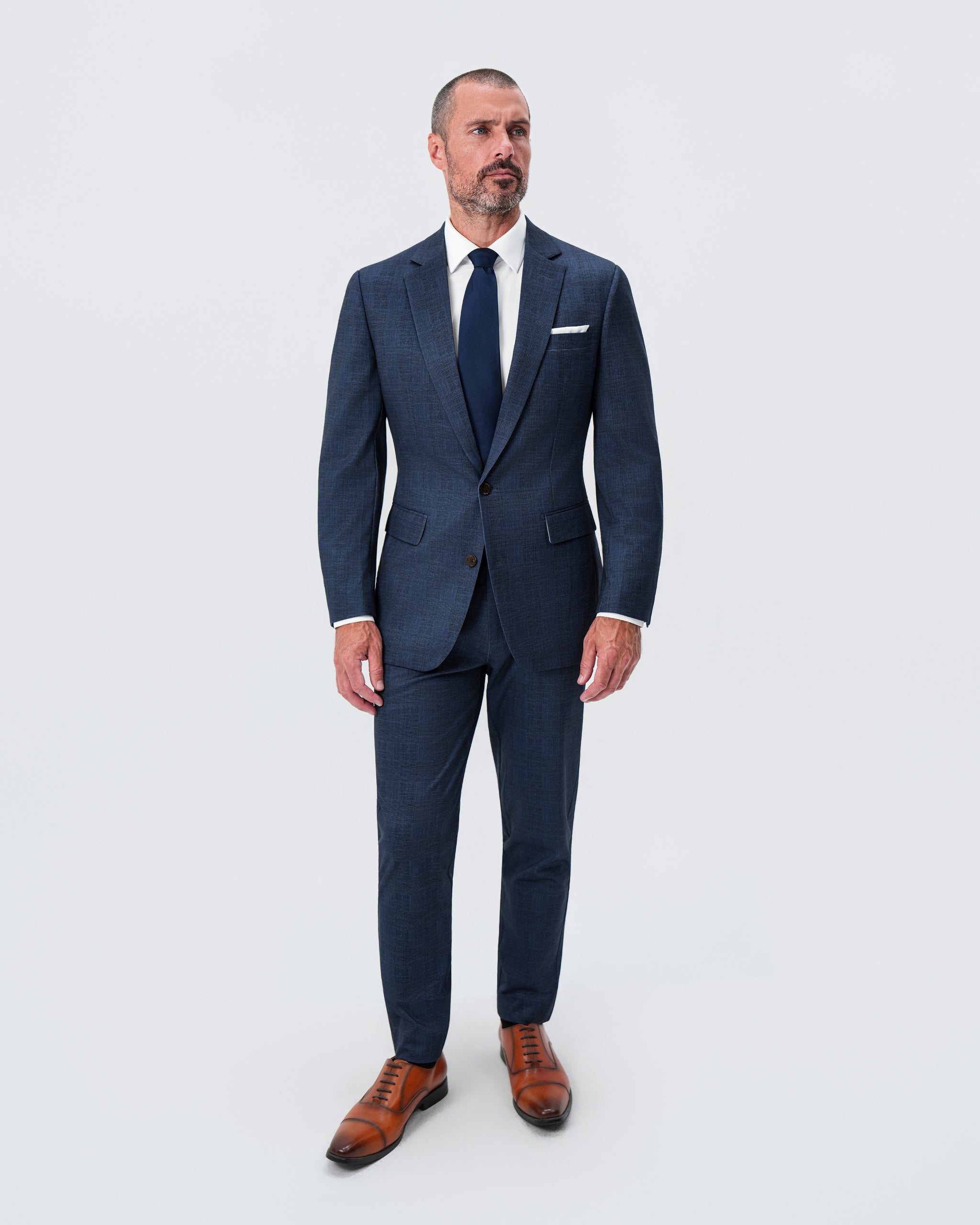 Athletic Fit Stretch Suit - Oxford Blue Plaid