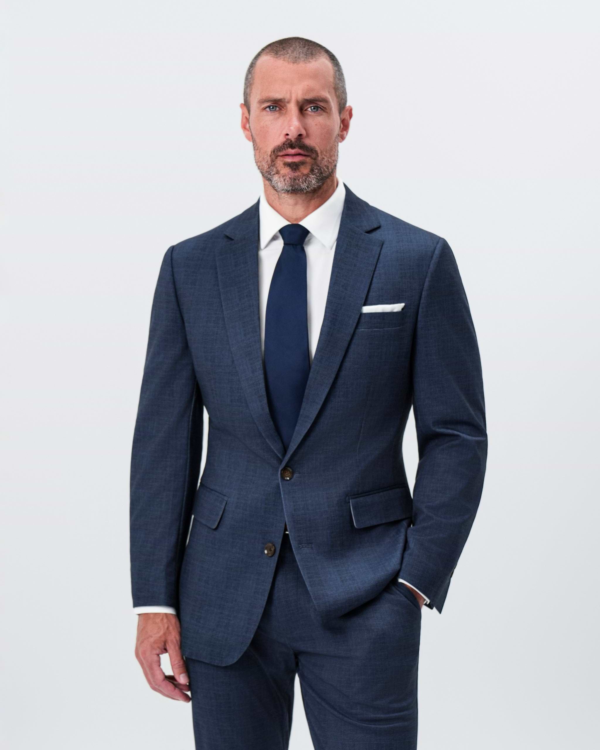 Athletic Fit Stretch Suit - Oxford Blue Plaid