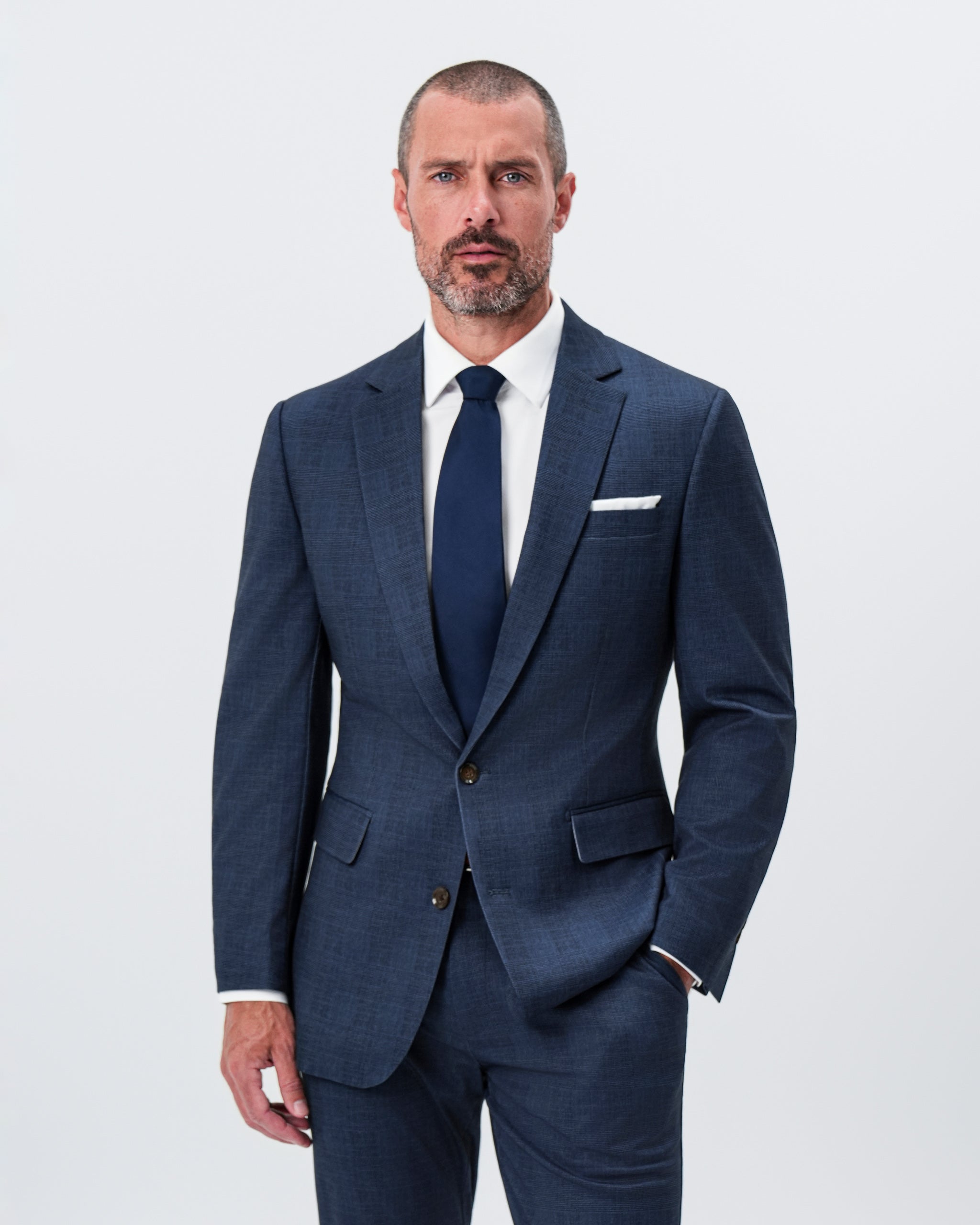 Athletic Fit Stretch Blazer - Oxford Blue Plaid