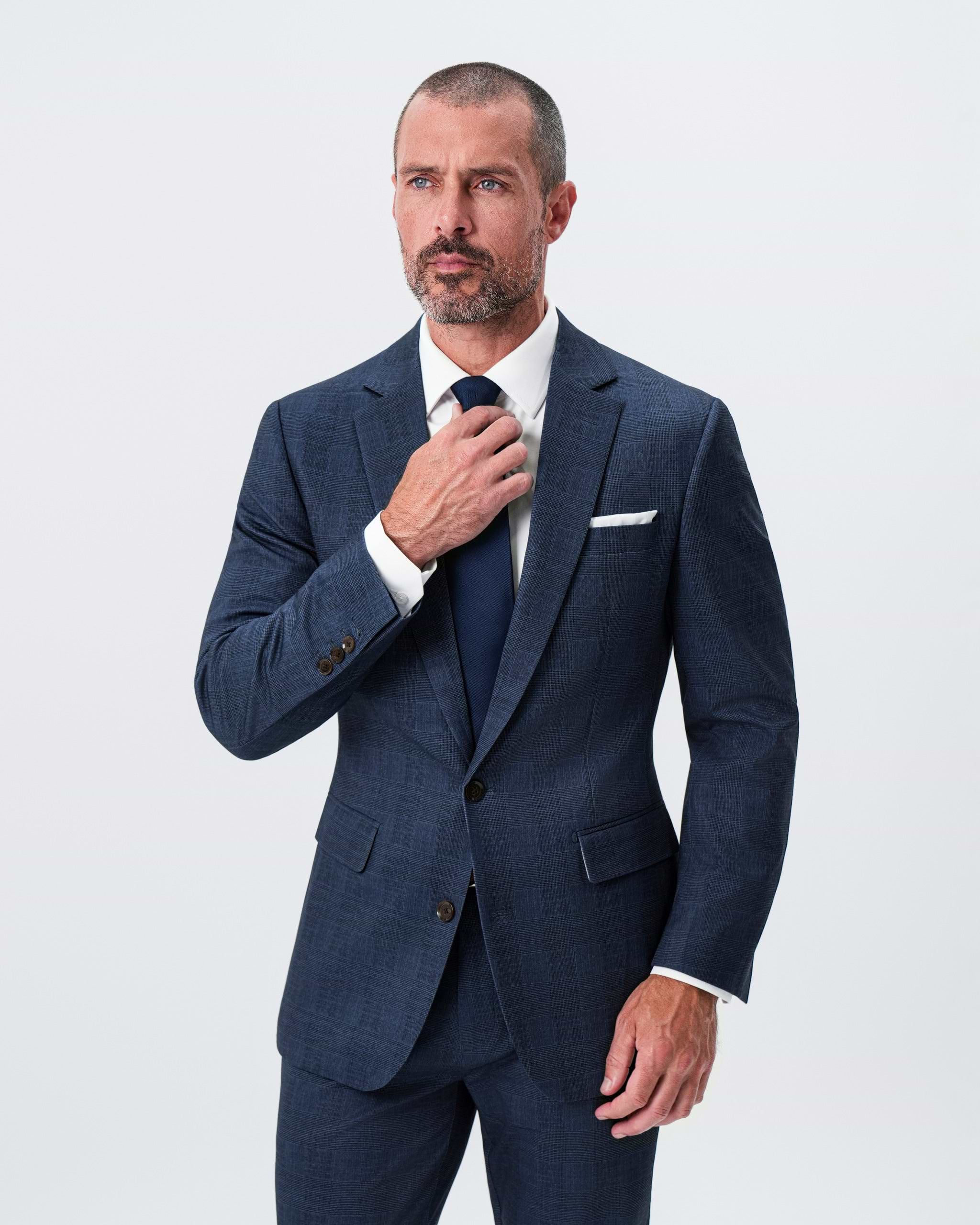 Athletic Fit Stretch Blazer - Oxford Blue Plaid