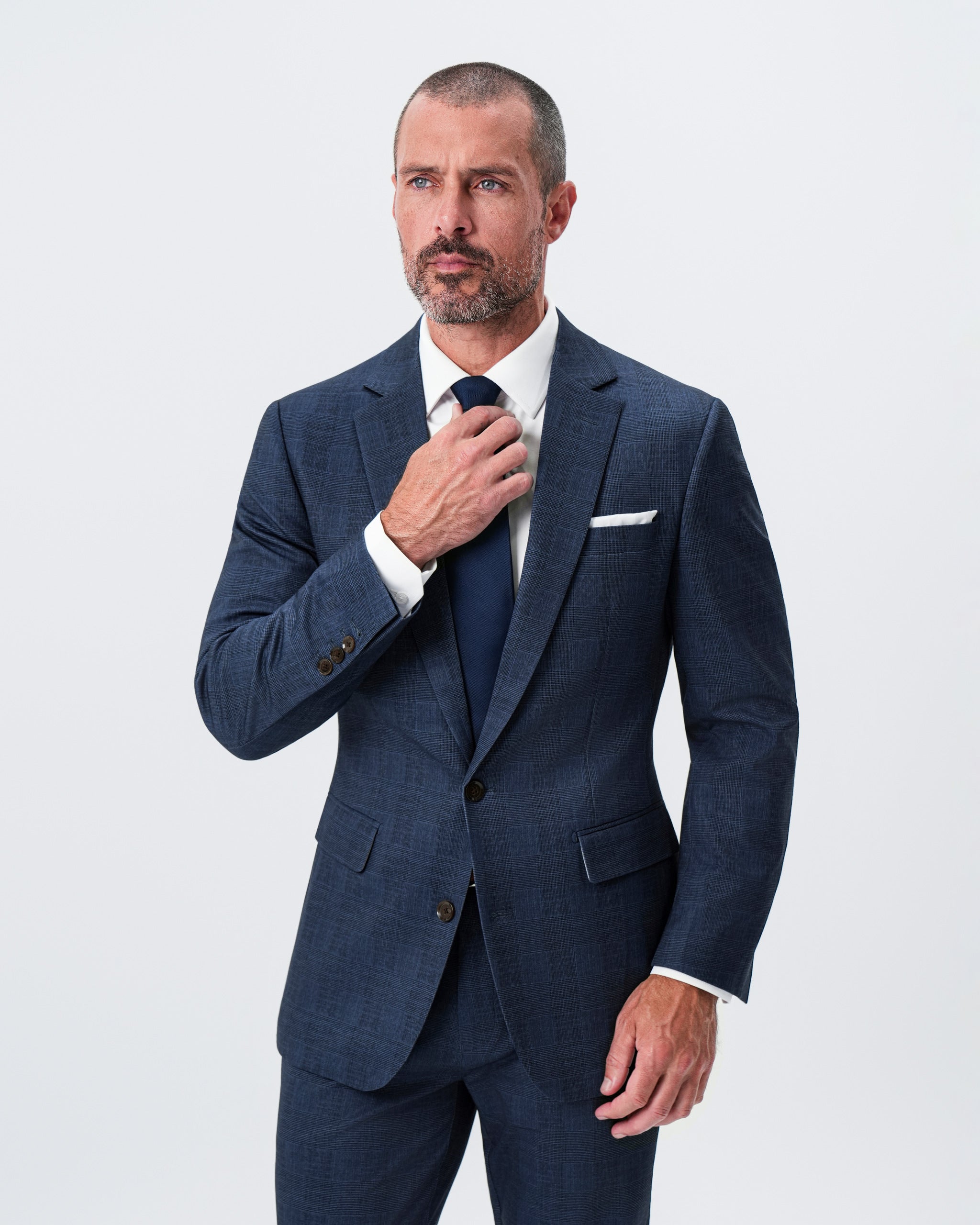 Athletic Fit Stretch Blazer - Oxford Blue Plaid