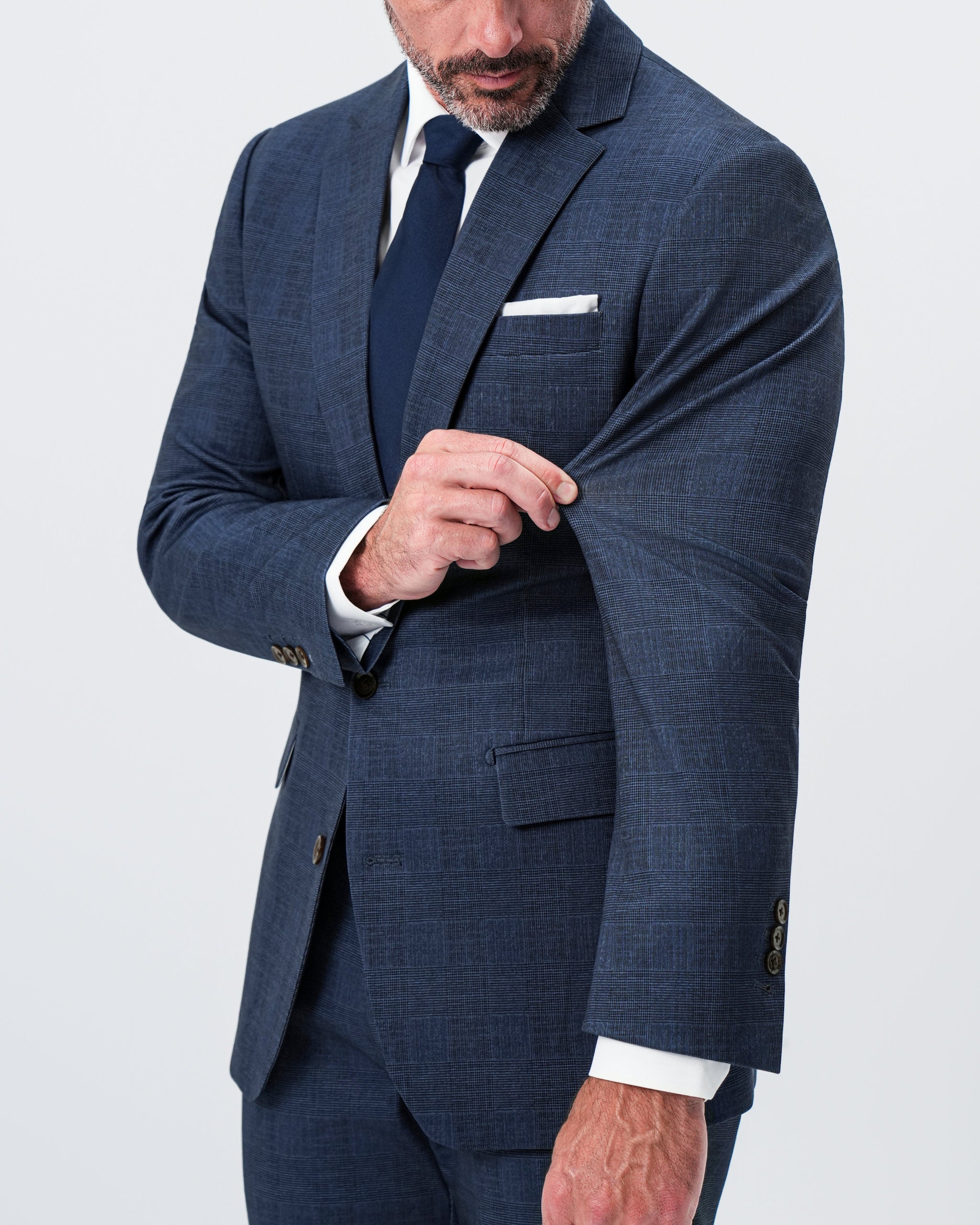 Athletic Fit Stretch Suit - Oxford Blue Plaid