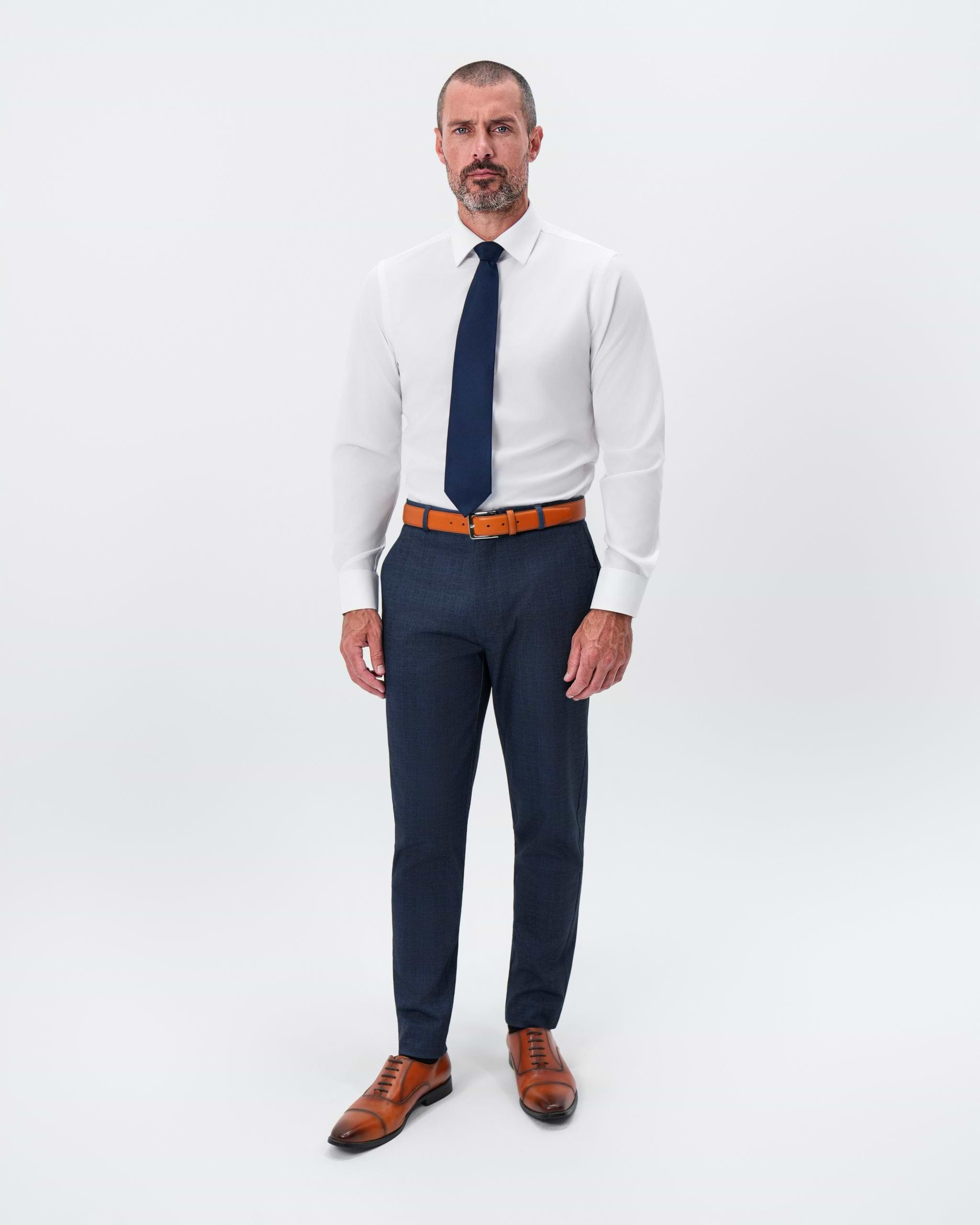 Athletic Fit Stretch Suit Pants - Oxford Blue Plaid