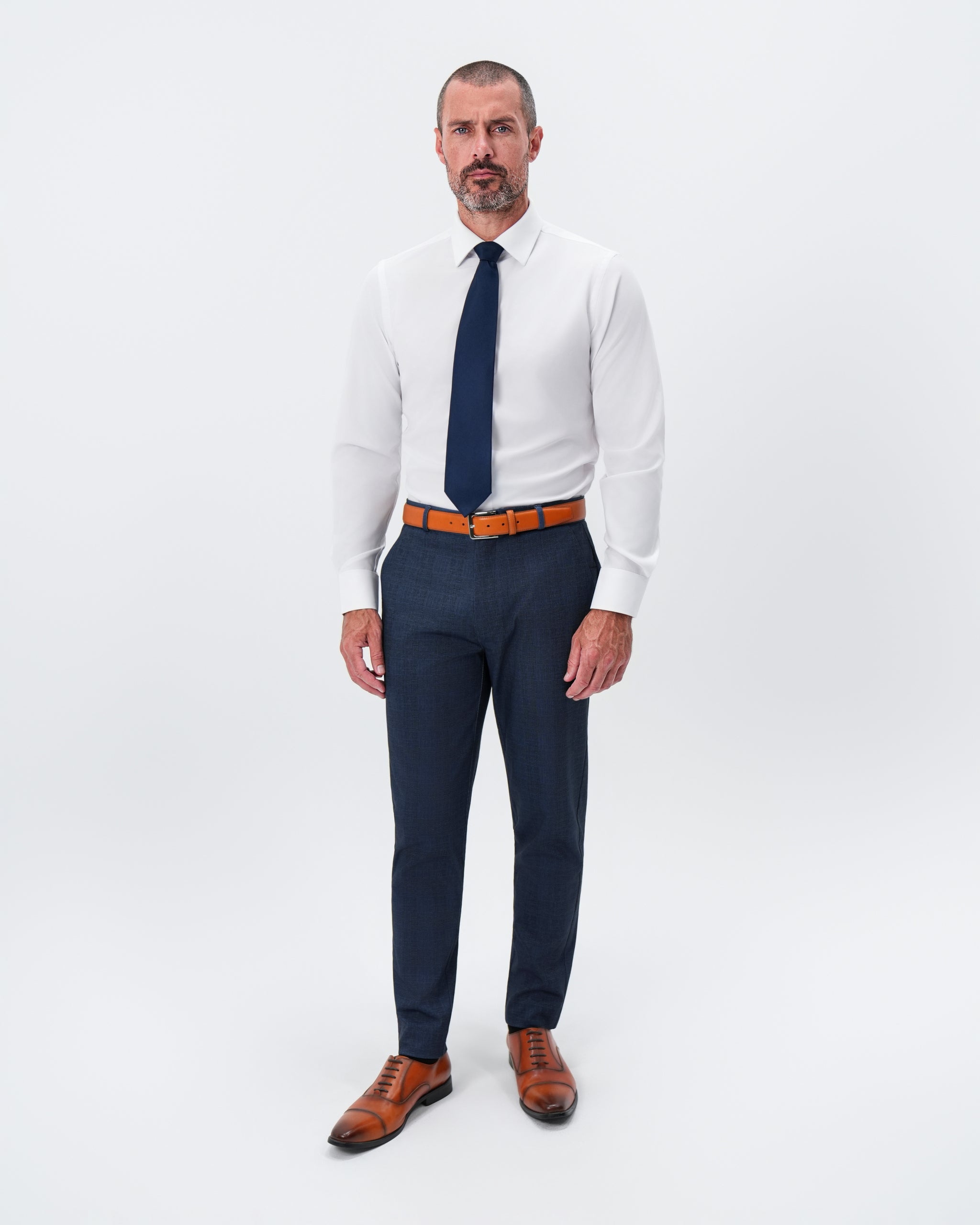 Athletic Fit Stretch Suit Pants - Oxford Blue Plaid
