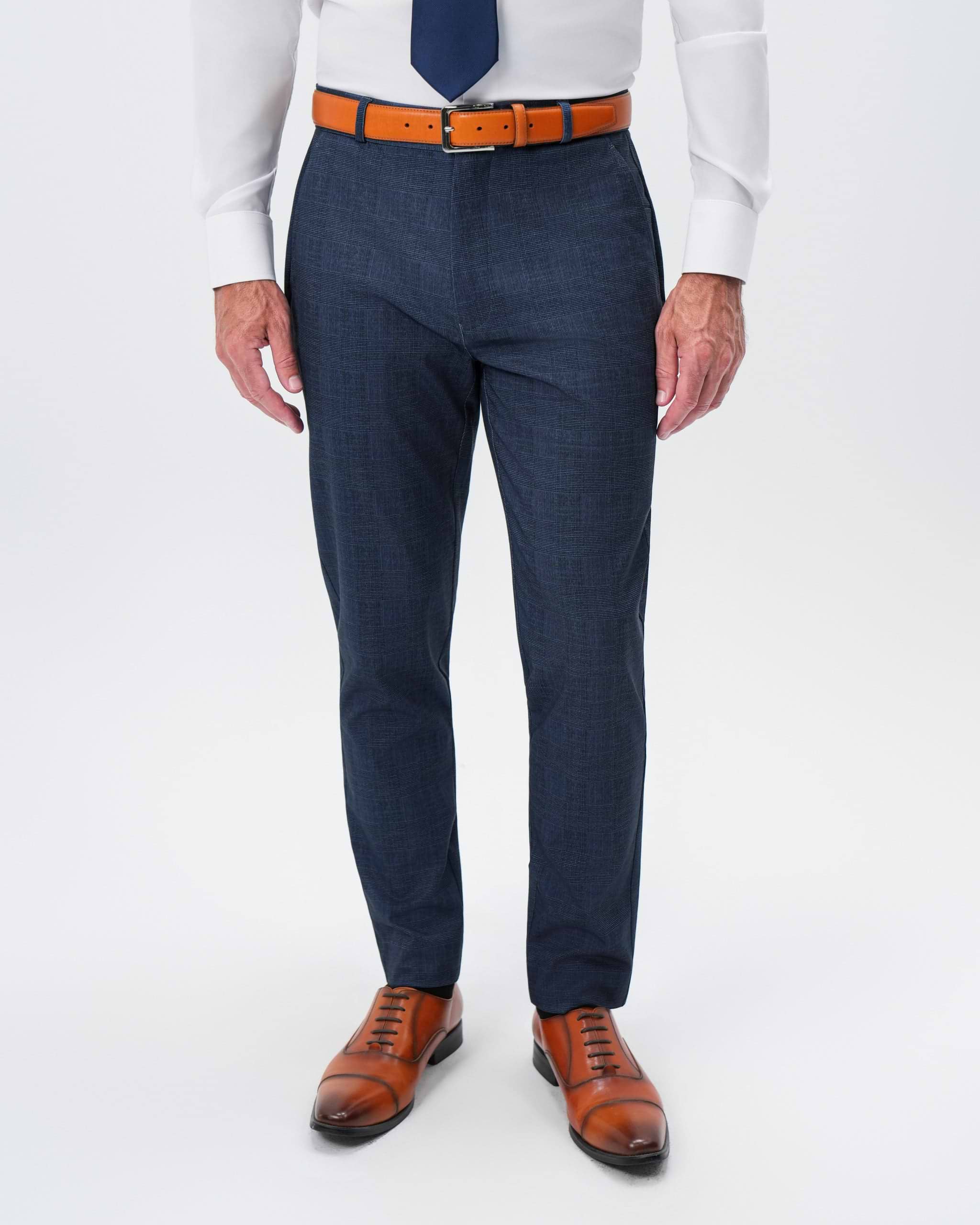 Athletic Fit Stretch Suit Pants - Oxford Blue Plaid