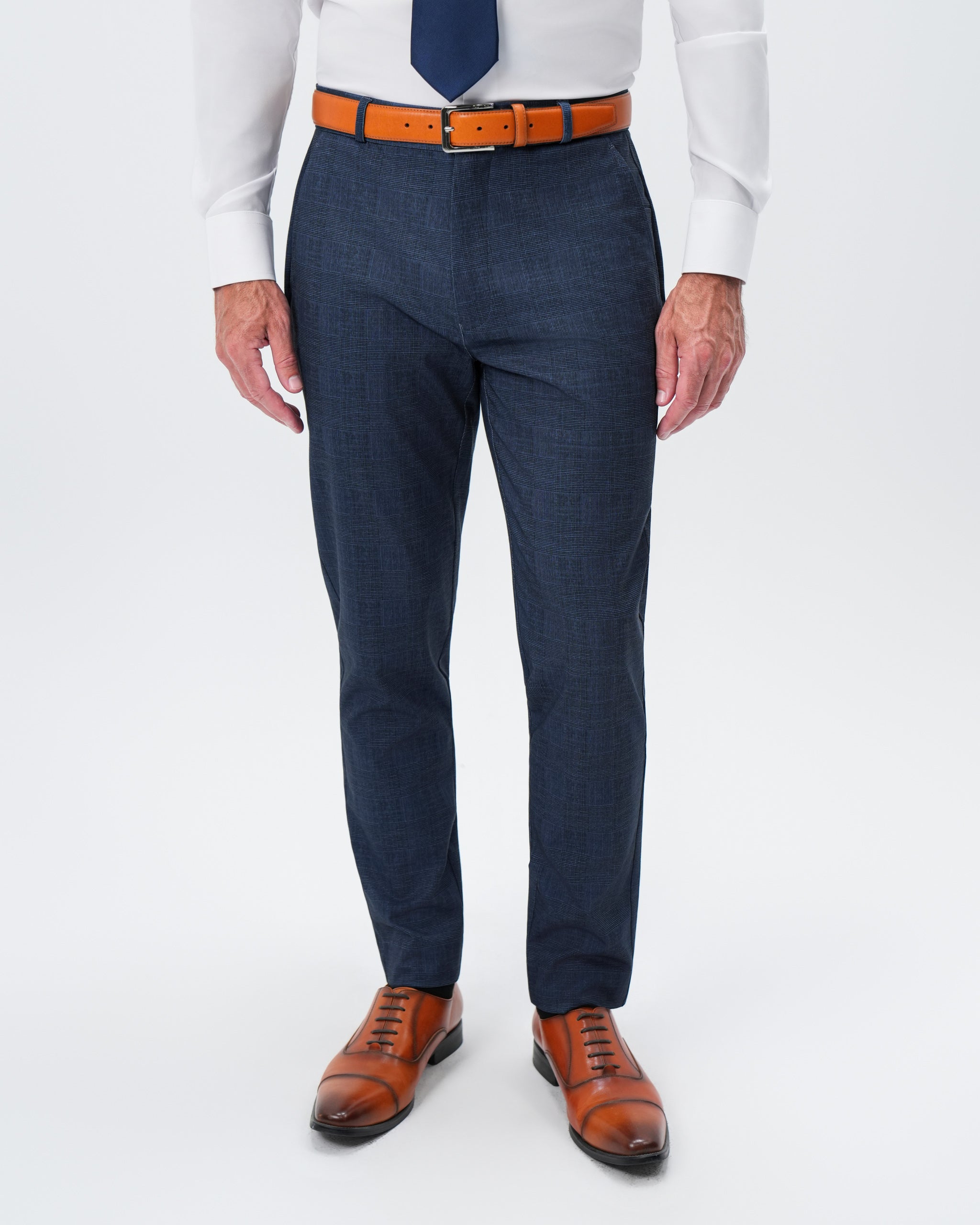 Athletic Fit Stretch Suit Pants - Oxford Blue Plaid