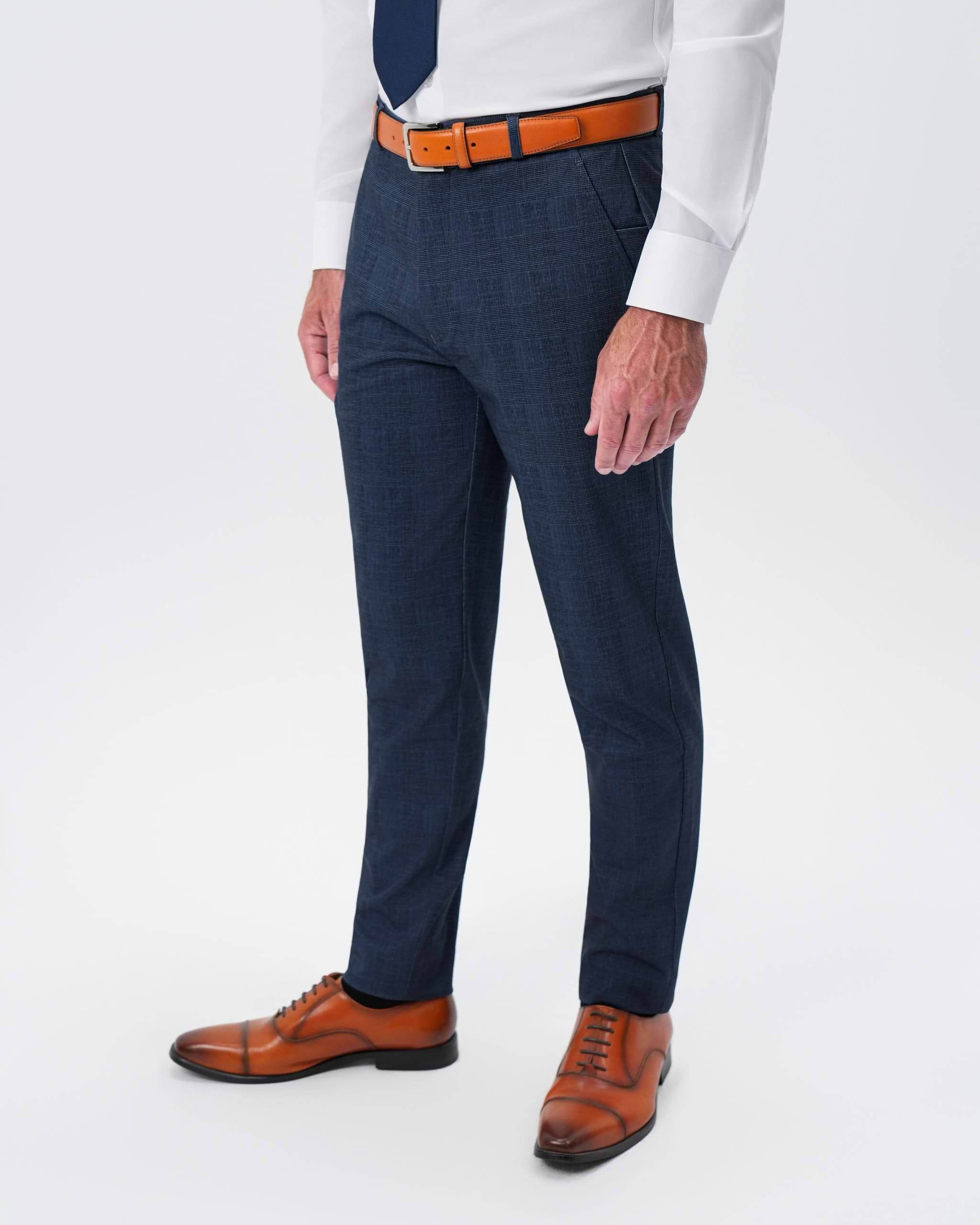 Athletic Fit Stretch Suit Pants - Oxford Blue Plaid