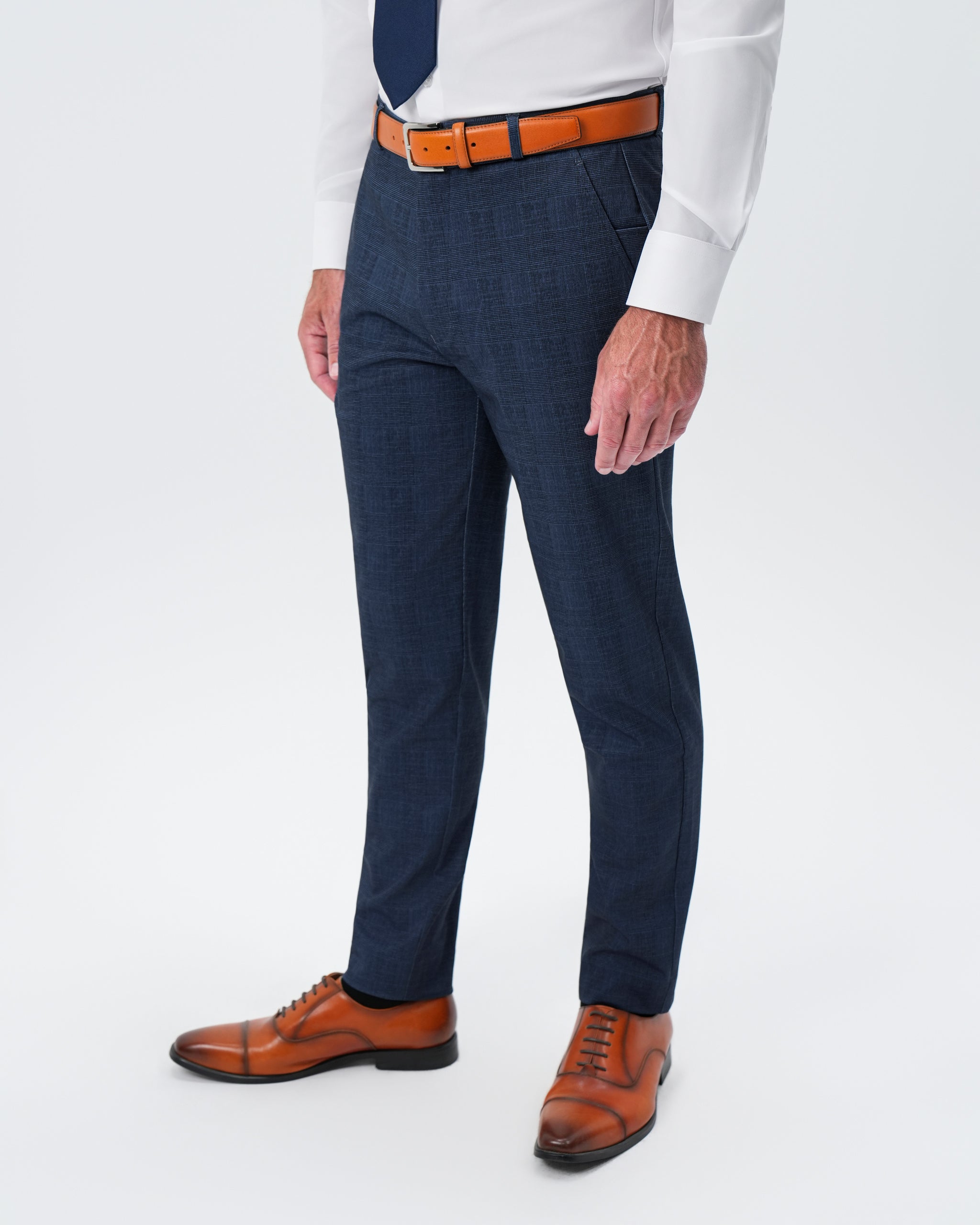 Athletic Fit Stretch Suit Pants - Oxford Blue Plaid