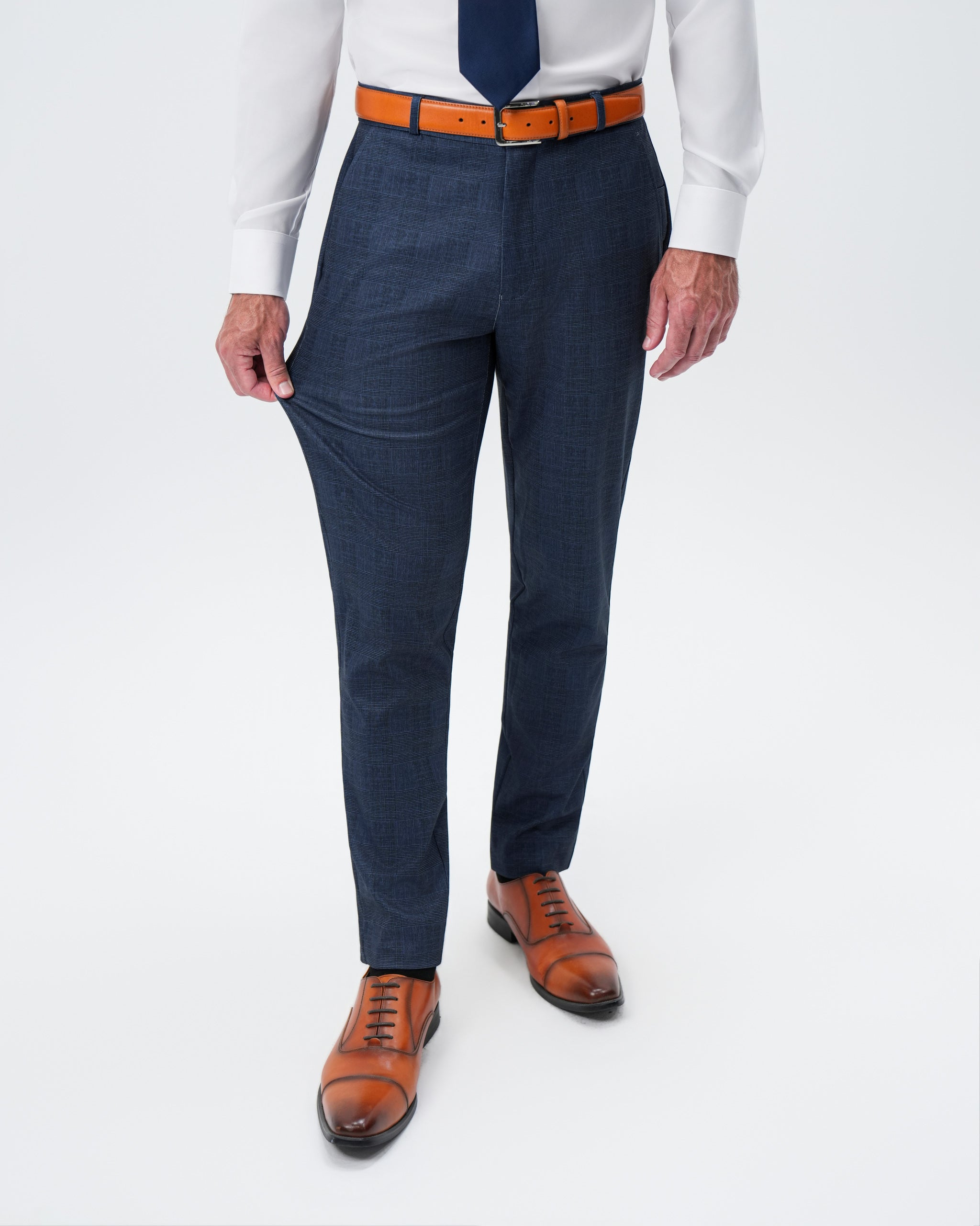 Athletic Fit Stretch Suit Pants - Oxford Blue Plaid