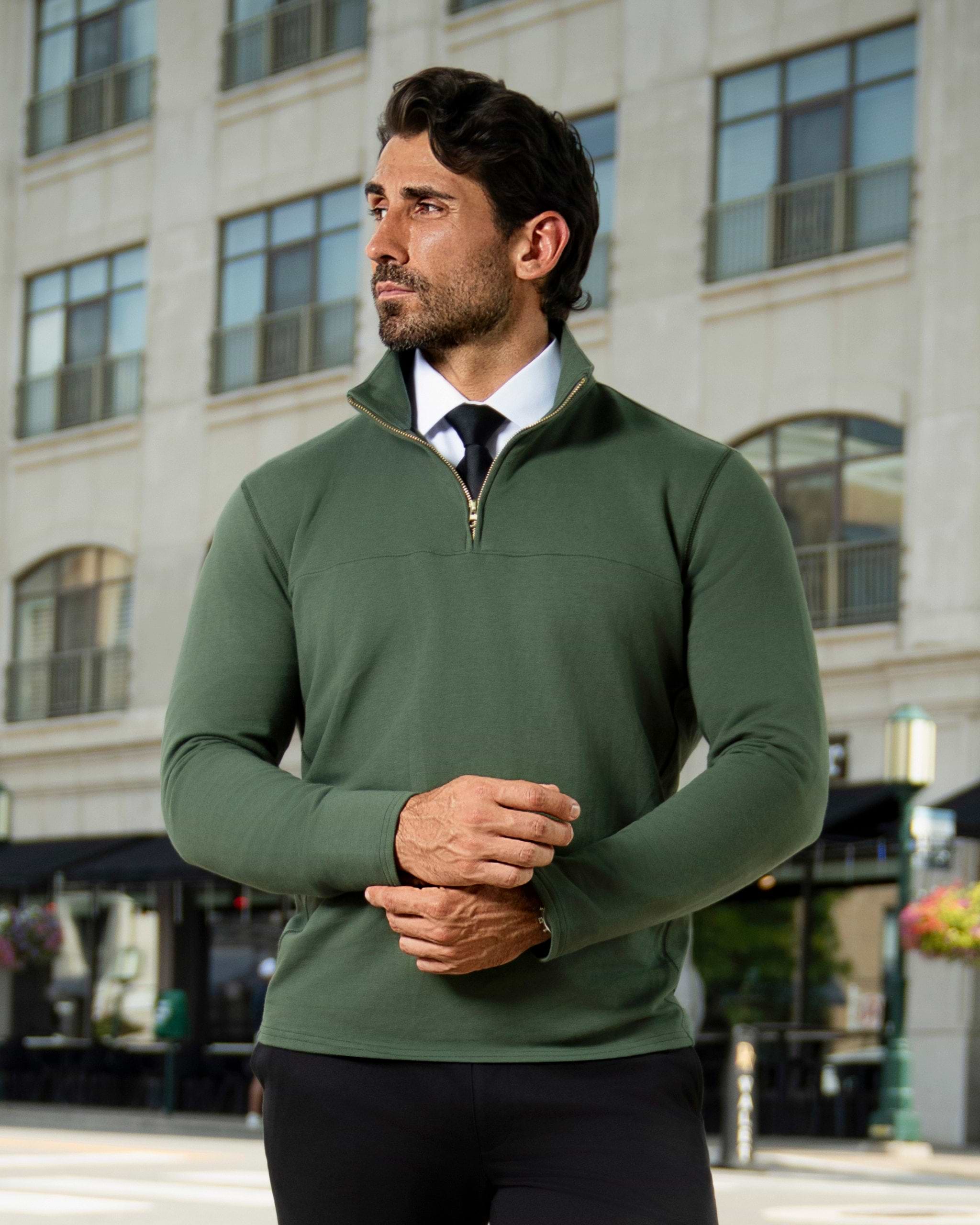 Quarter Zip - Solid Dark Green