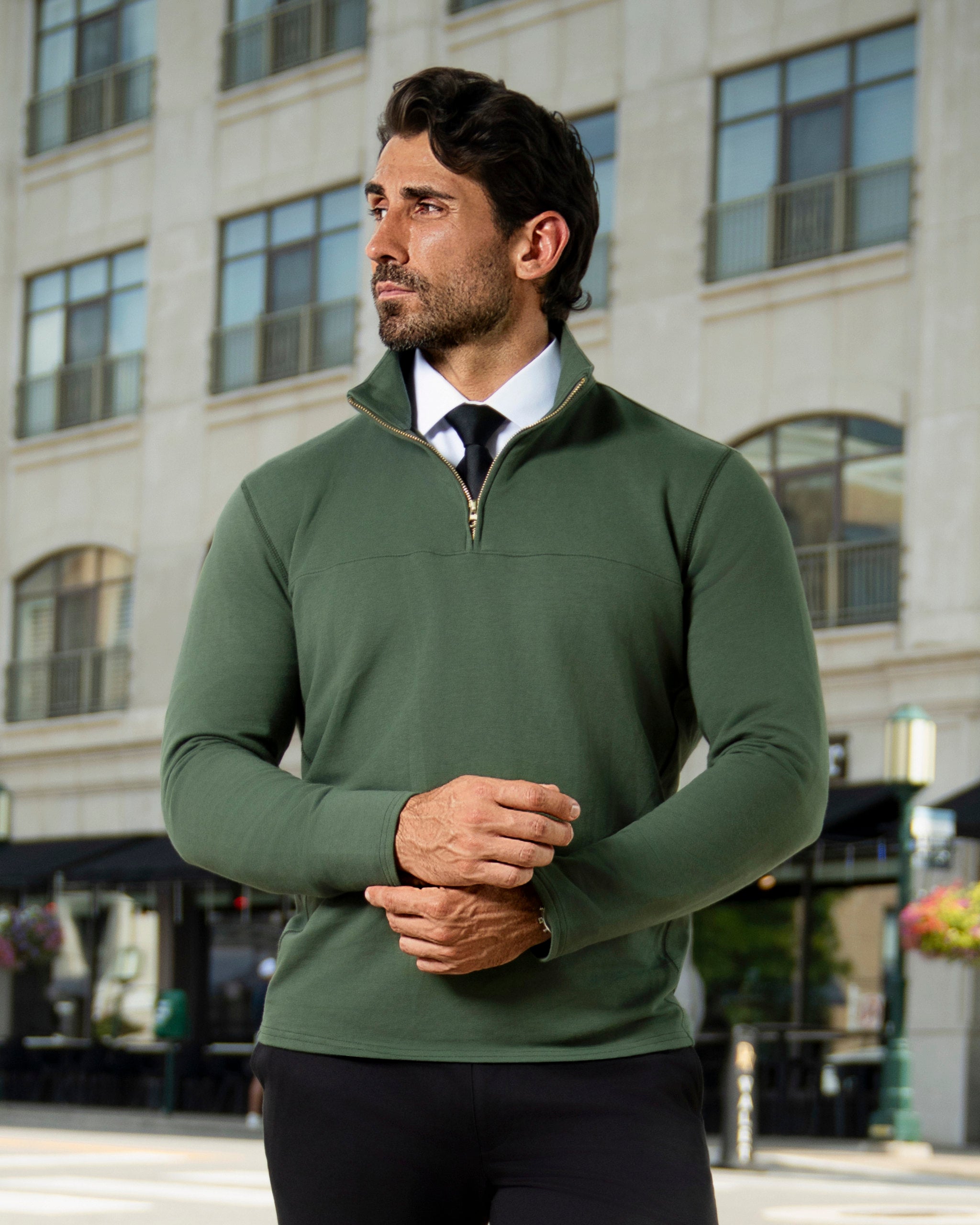Quarter Zip - Solid Dark Green