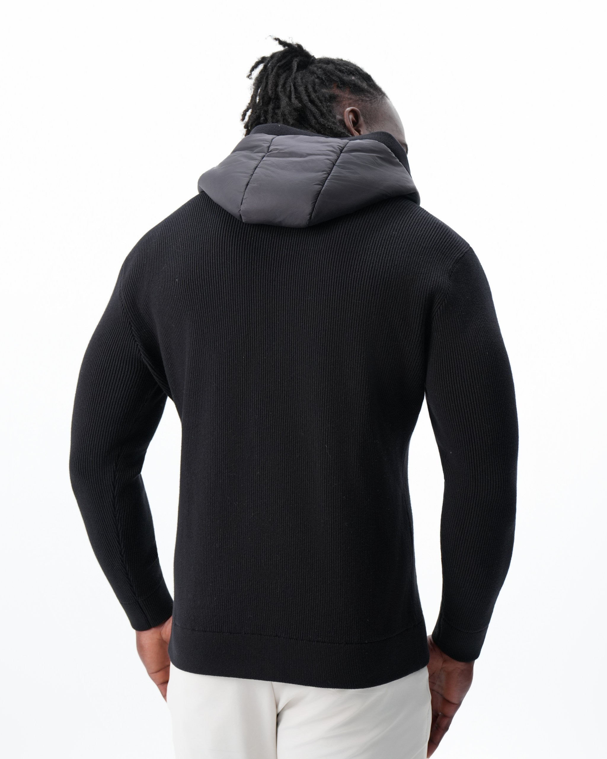 Quilted Hybrid Hooded Jacket - Black