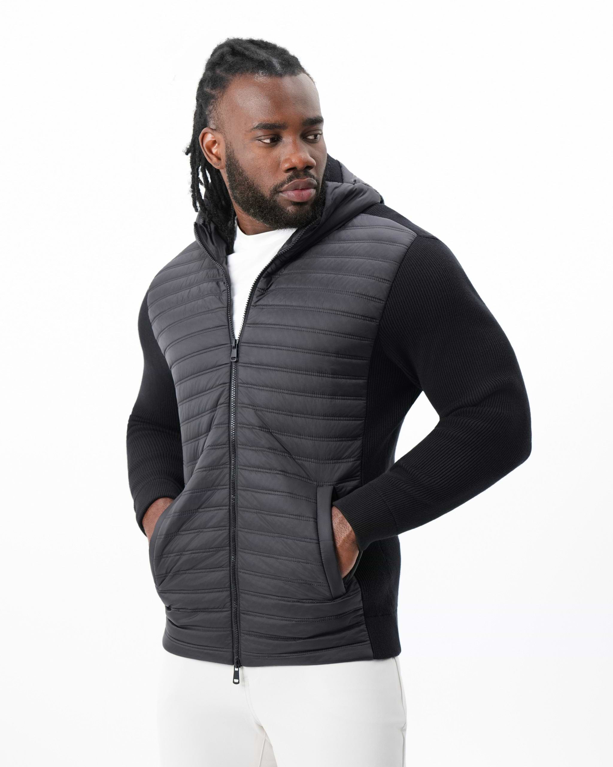 Quilted Hybrid Hooded Jacket - Black