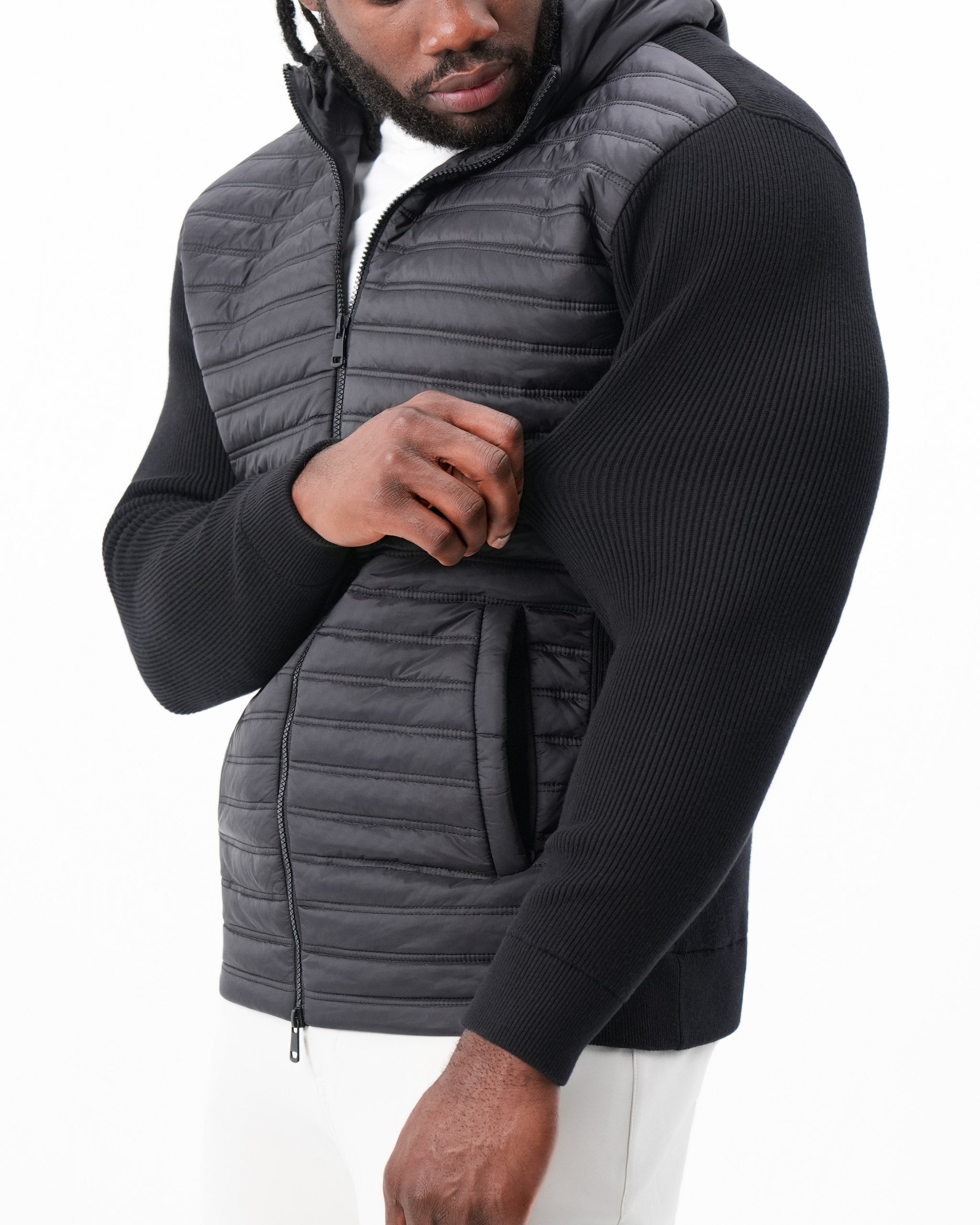 Quilted Hybrid Hooded Jacket - Black