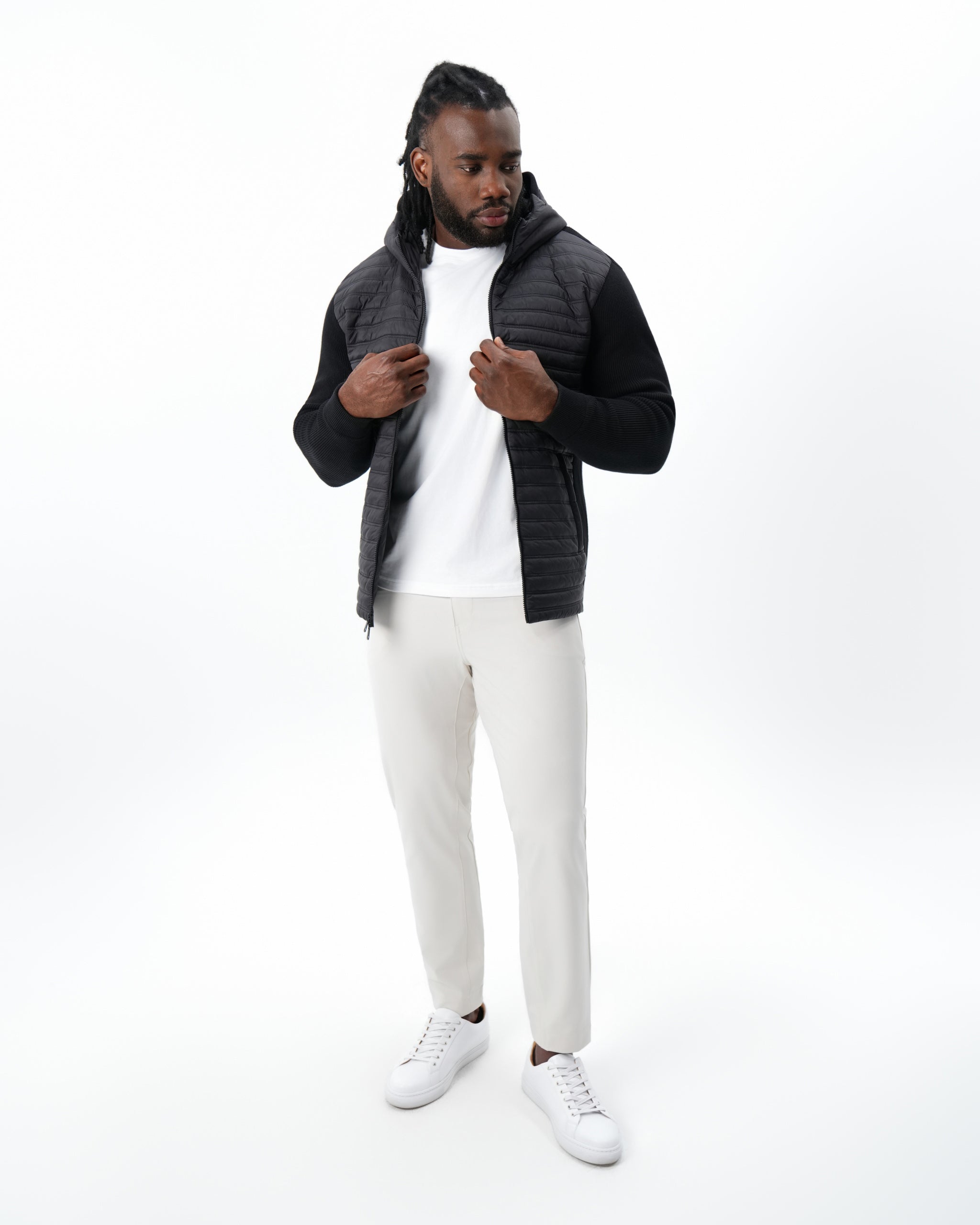 Quilted Hybrid Hooded Jacket - Black