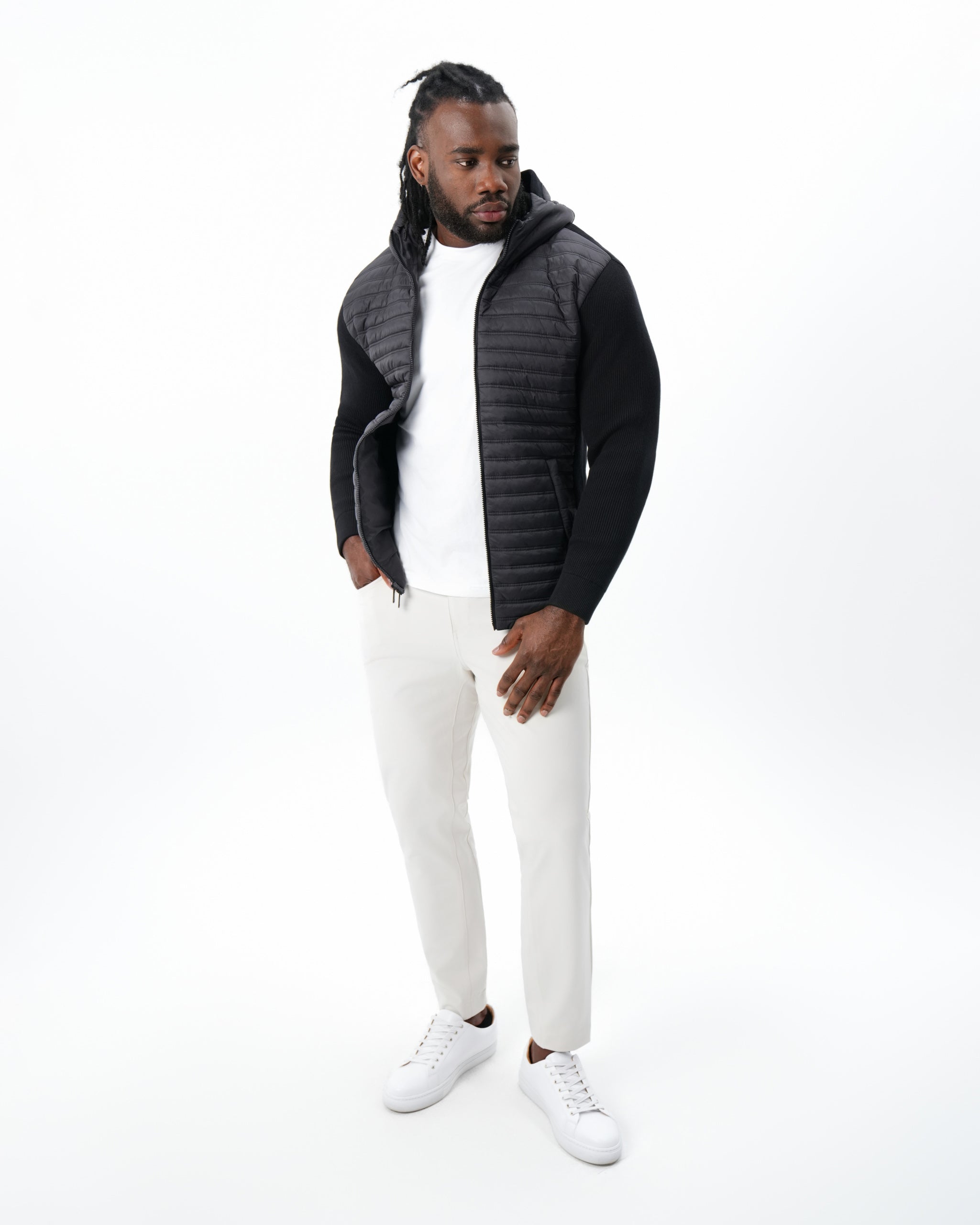 Quilted Hybrid Hooded Jacket - Black