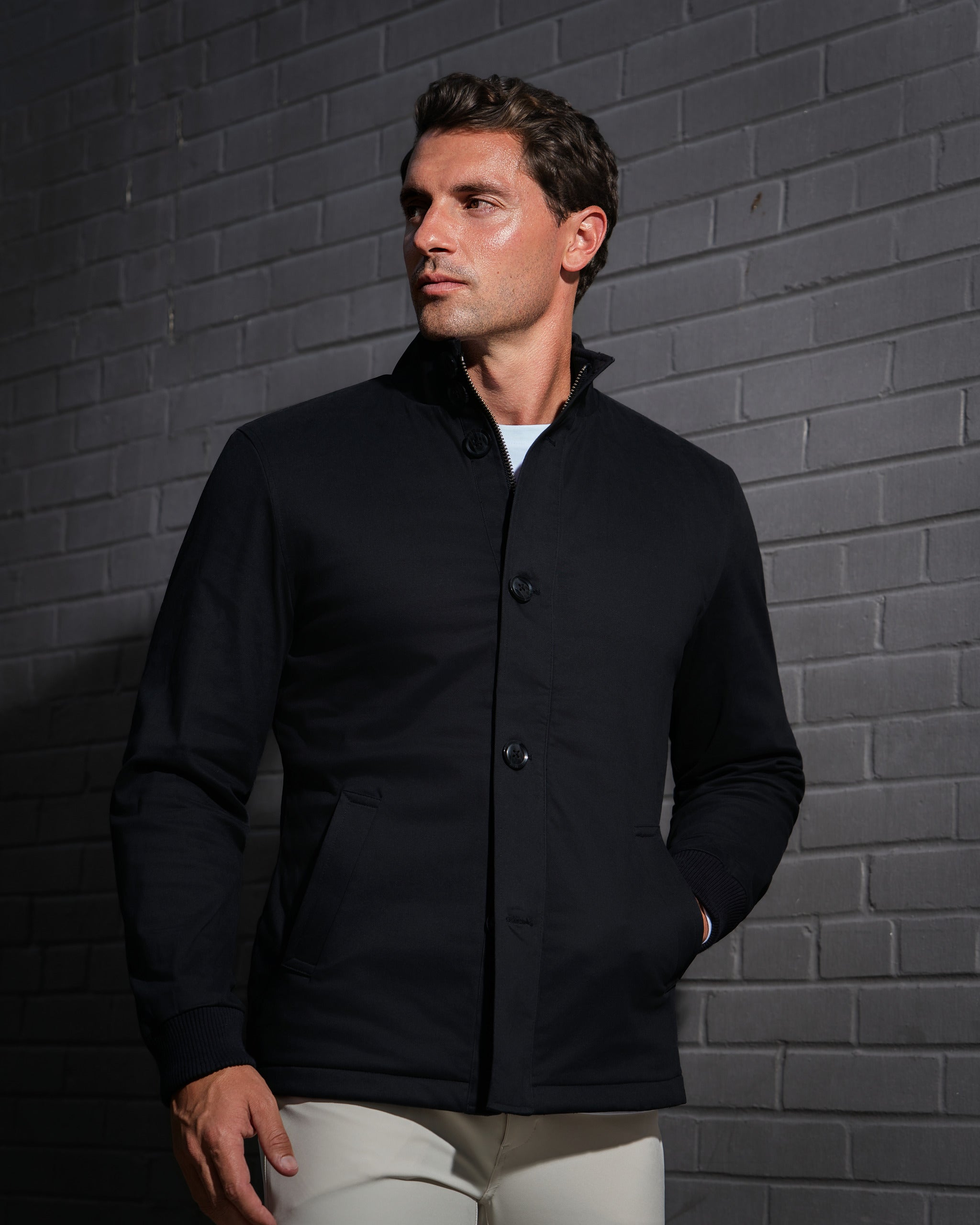 Brushed Cotton Quilted Jacket - Black