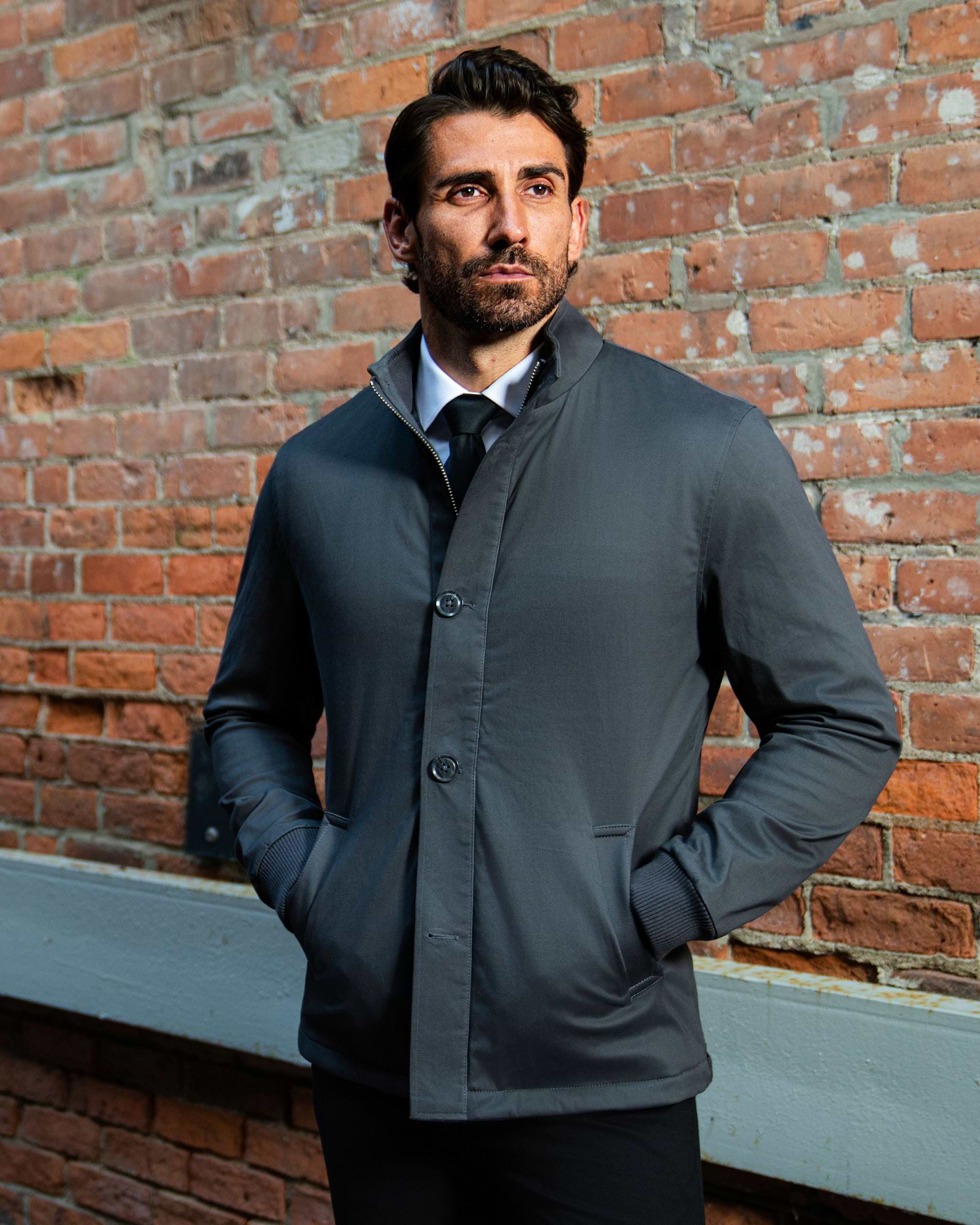 Brushed Cotton Quilted Jacket - Charcoal