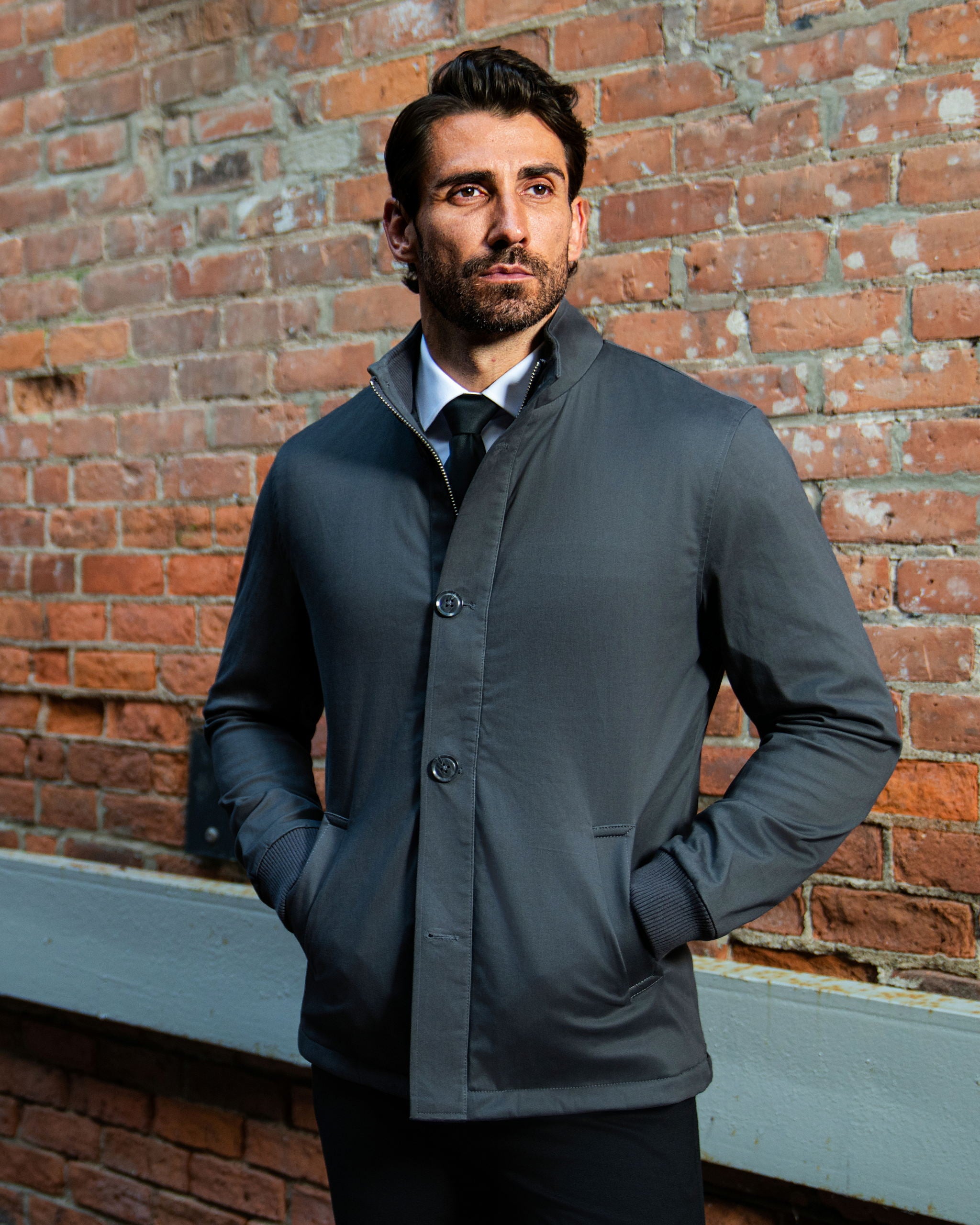 Brushed Cotton Quilted Jacket - Charcoal