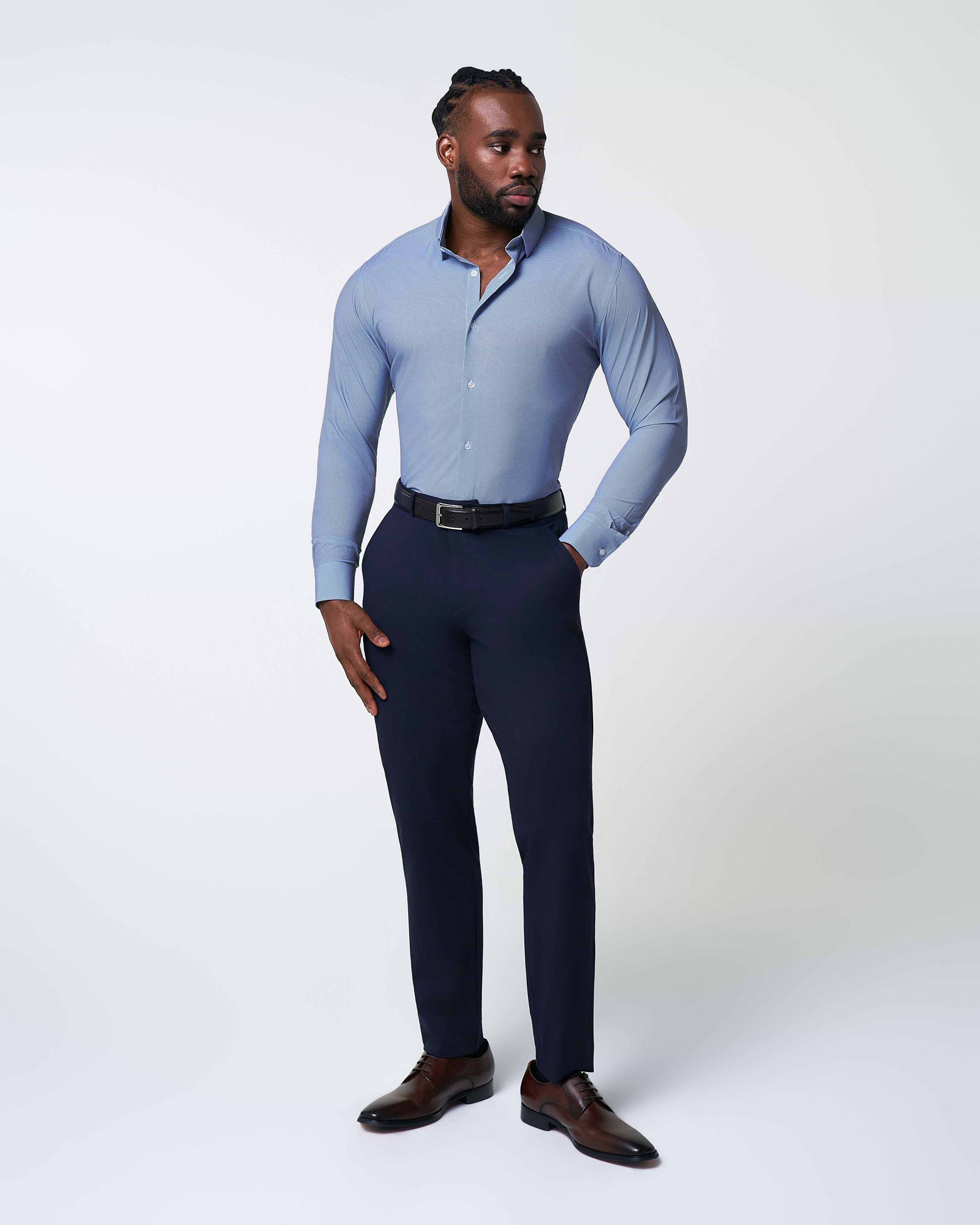 windowpane dress shirt The Meram Blue Moisture wicking The Rover Blue Mini WIndowpane