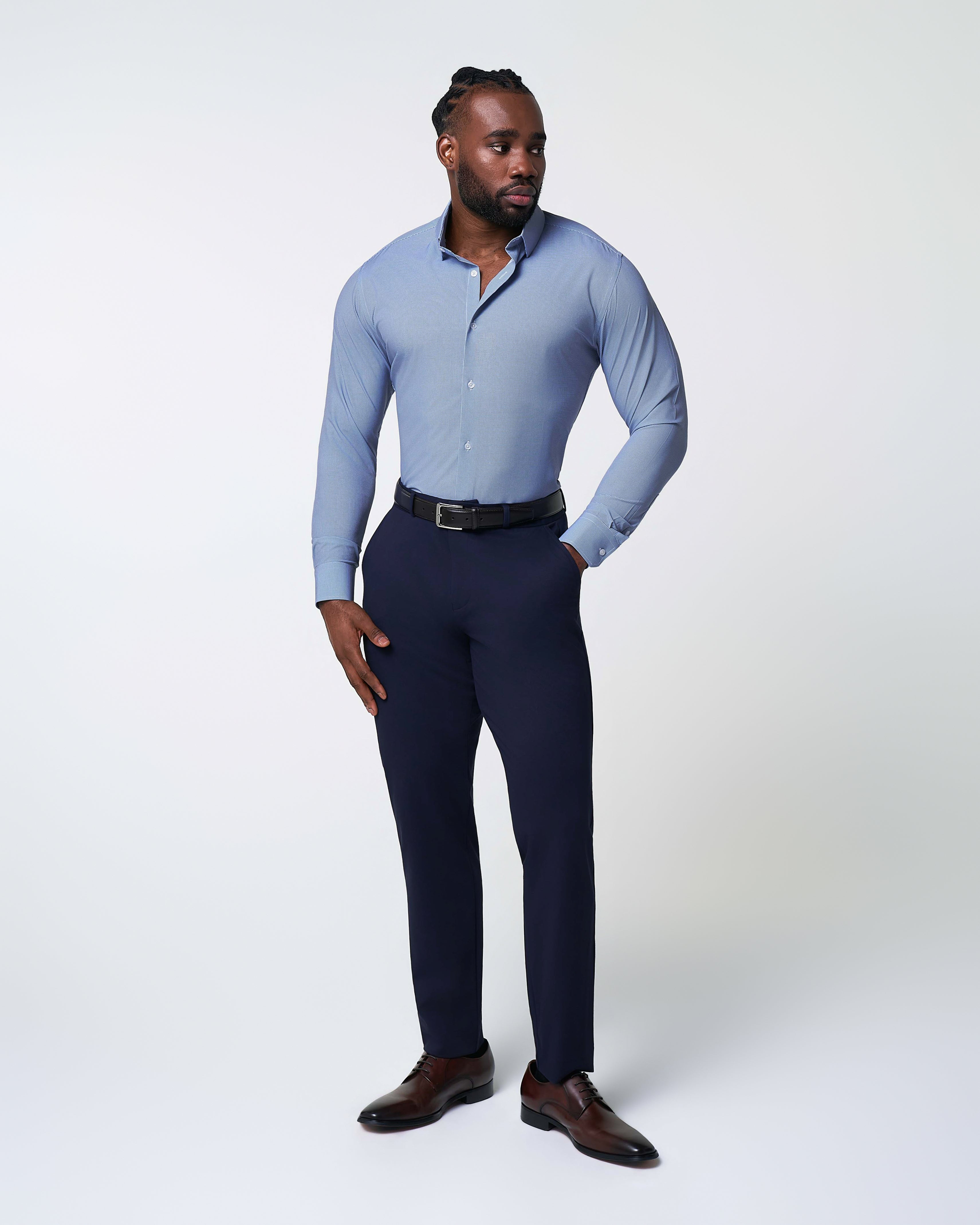 windowpane dress shirt The Meram Blue Moisture wicking The Rover Blue Mini WIndowpane