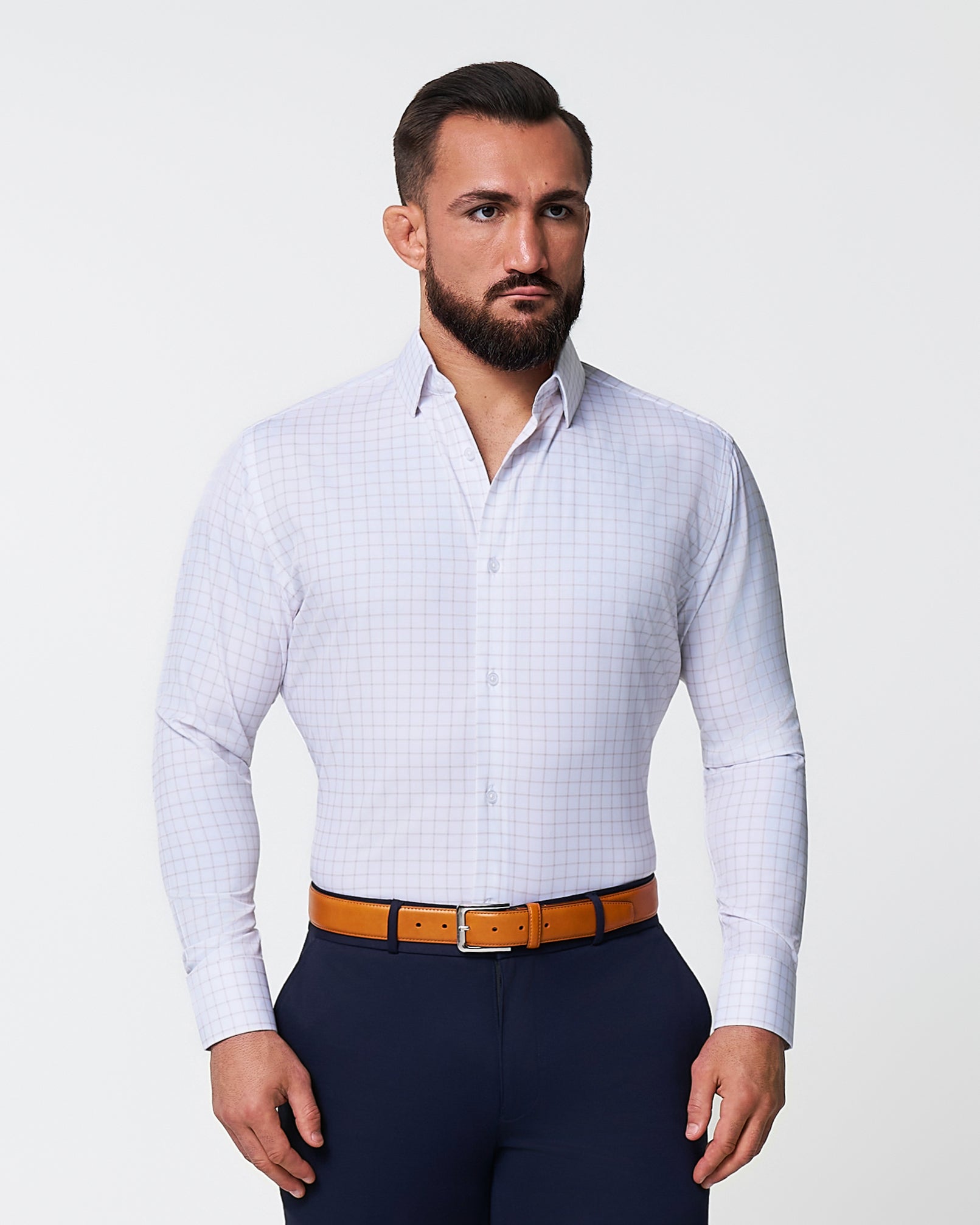 "The Shore" White with Tan Windowpane