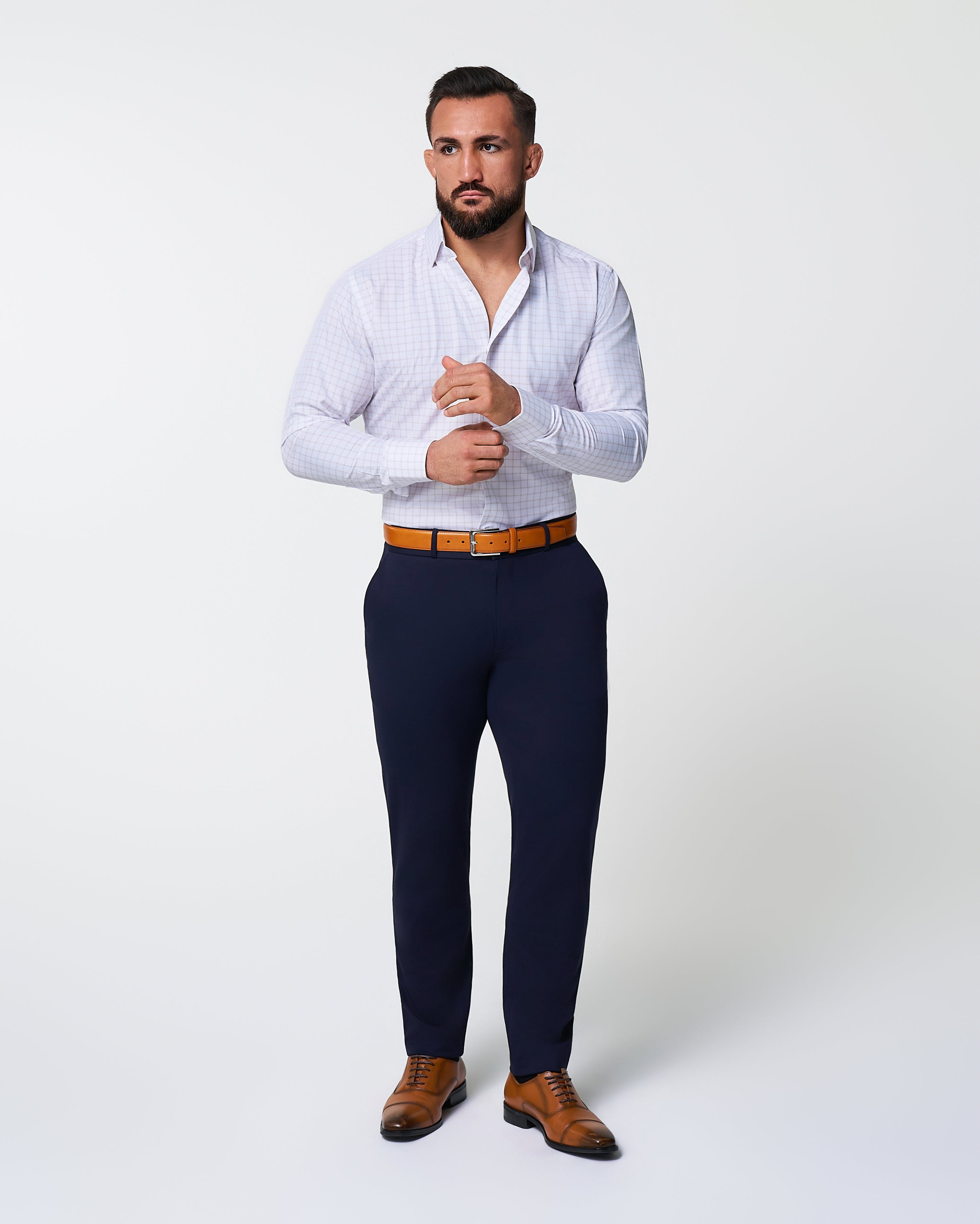 "The Shore" White with Tan Windowpane