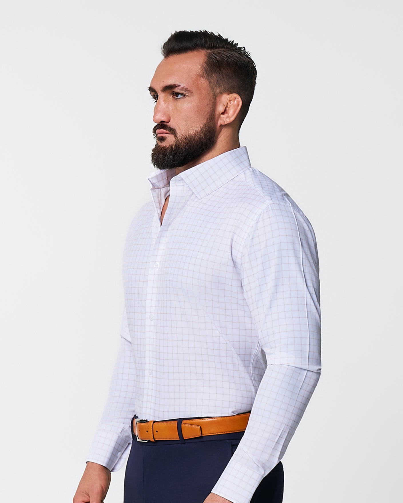 "The Shore" White with Tan Windowpane